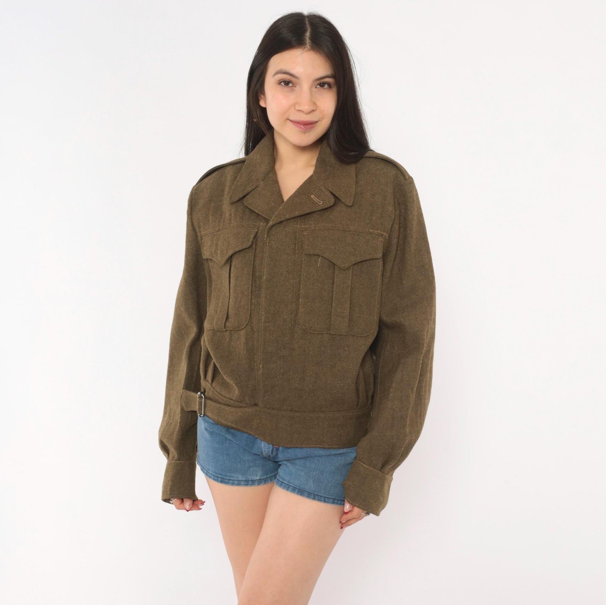 1950s Military Wool Jacket Olive Drab Cropped Blouson Army Green Medium M