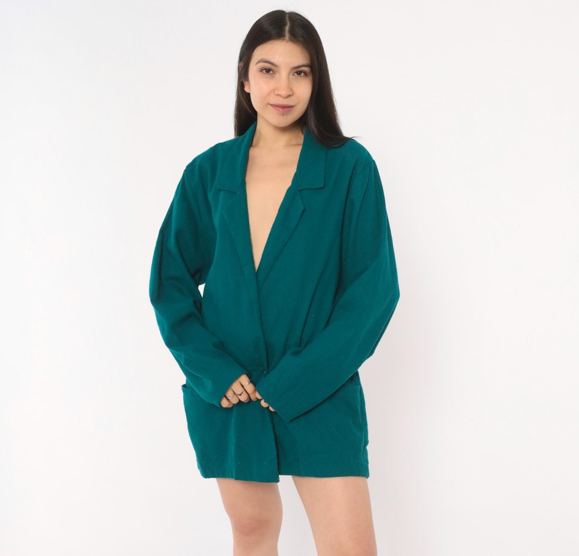 90s E.J. & Gee Teal Double Breasted Wool Blazer Notched Lapel Small