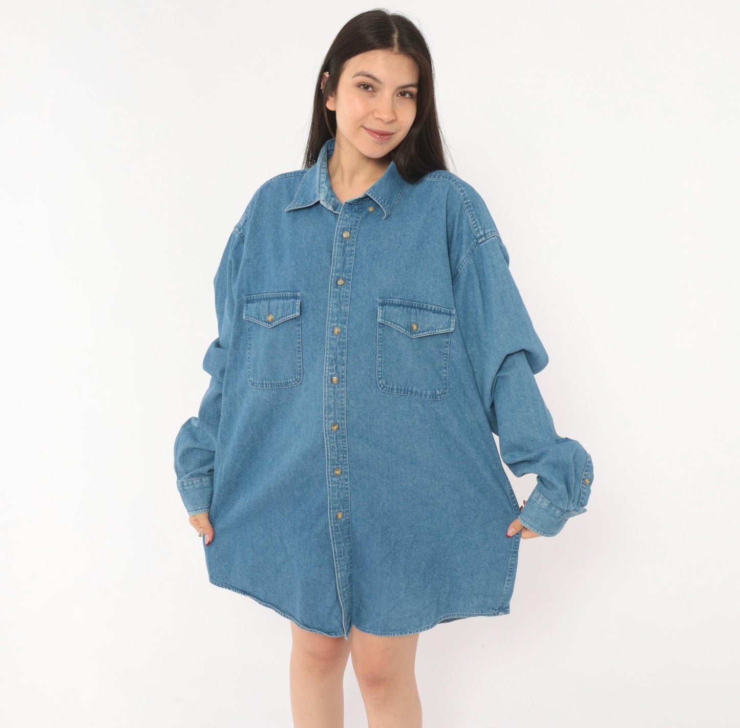 2000s Croft & Barrow Denim Button-Down Shirt Blue Chambray Large Tall