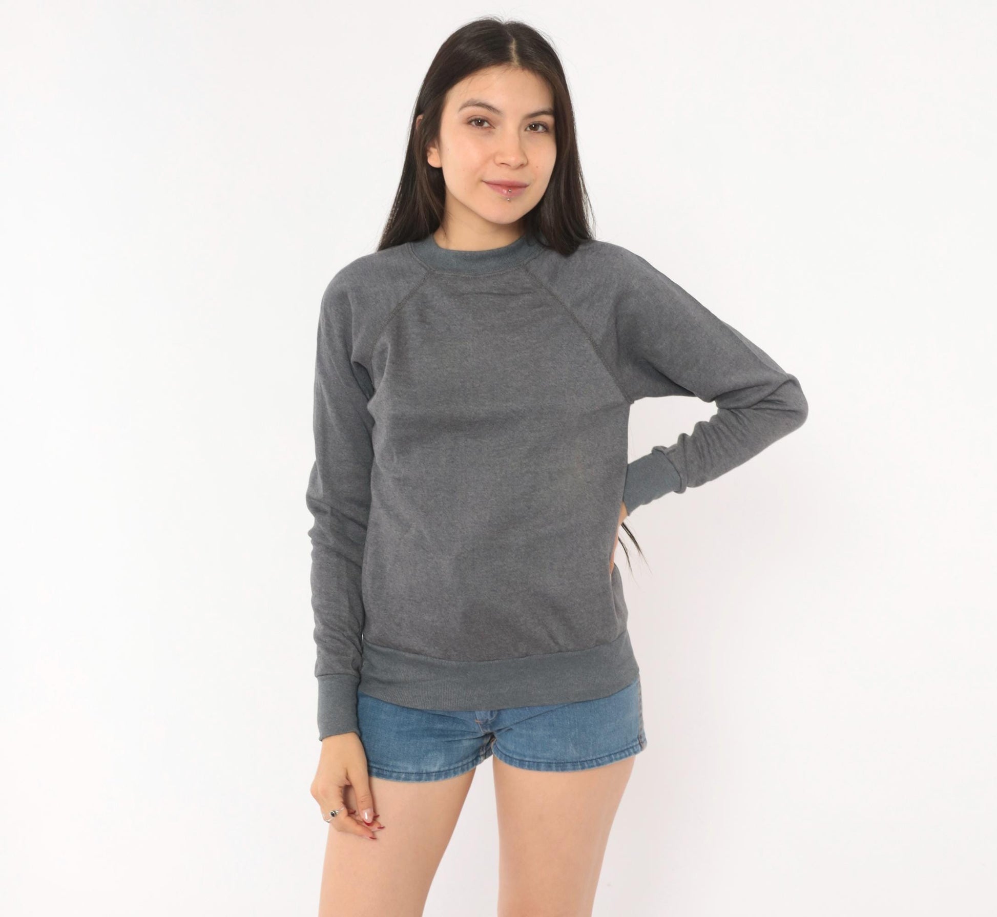 80s Charcoal Grey Raglan Sweatshirt Crewneck Cotton Pullover Small S