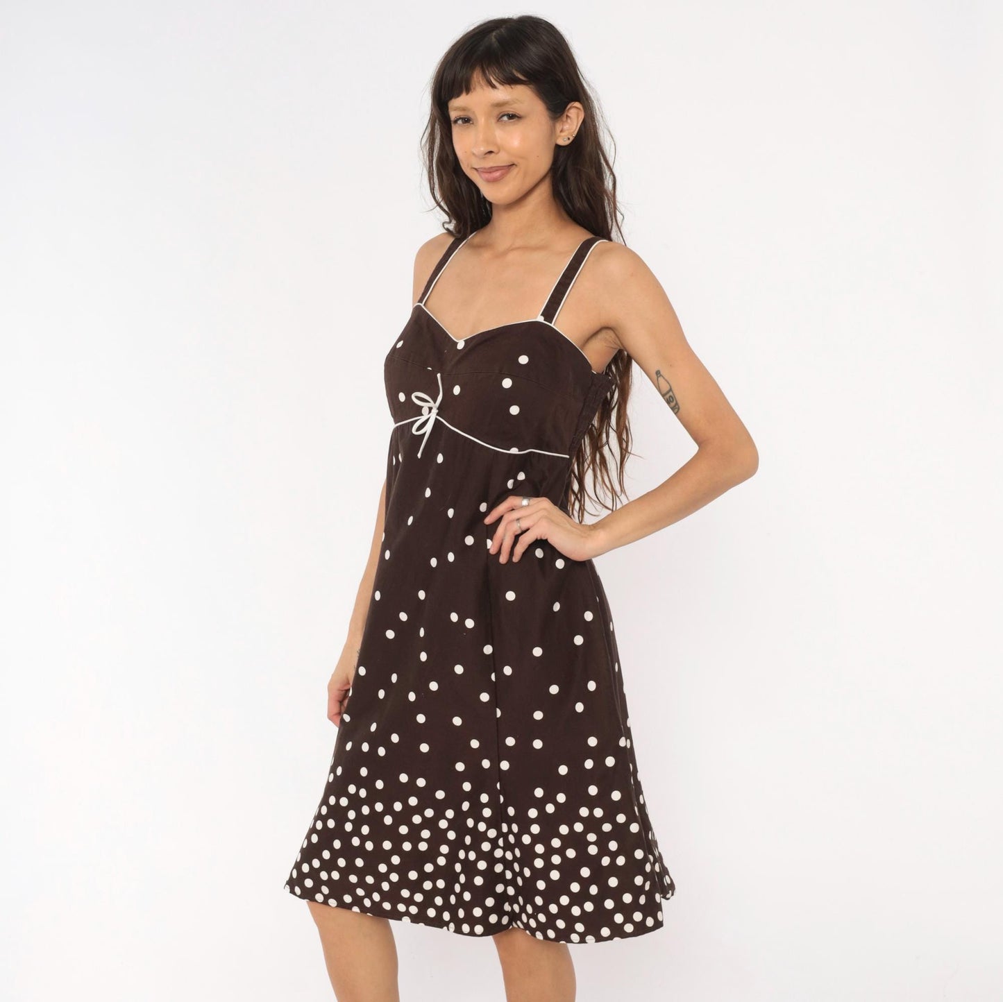 2000s R & K Originals Polka Dot Sundress Brown White Sweetheart Neckline Extra Large XL