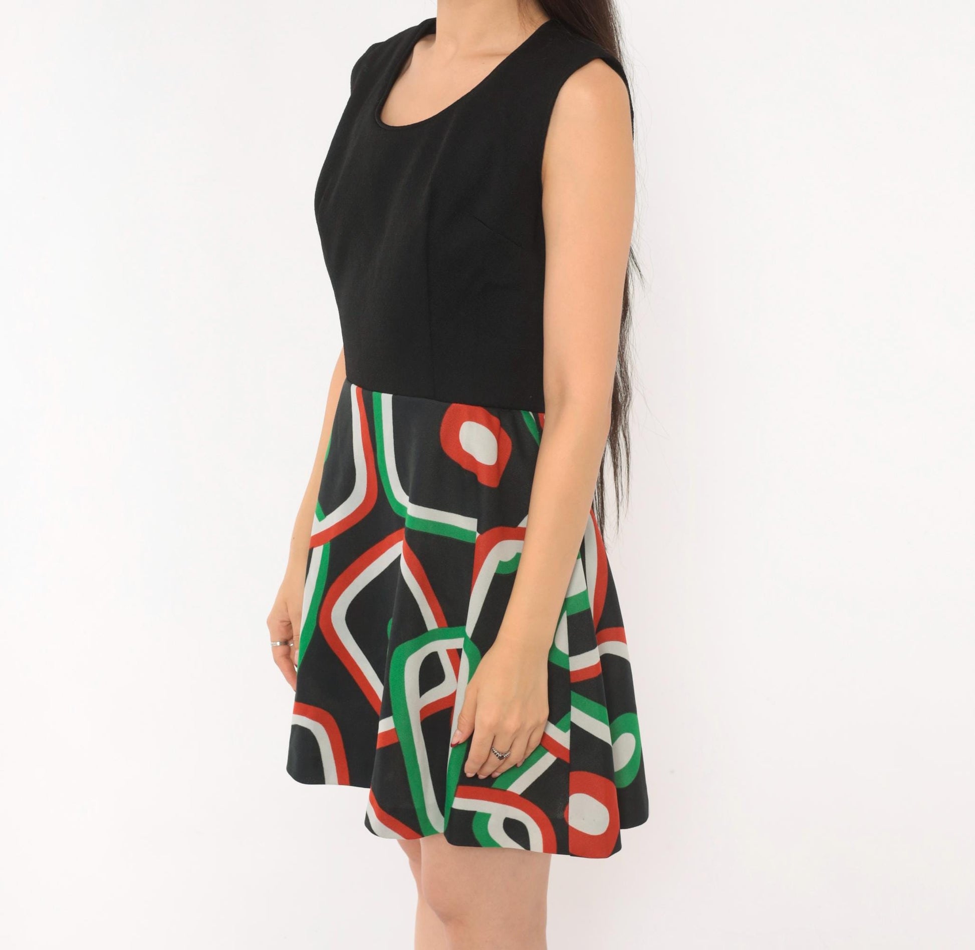 70s Parfait Originals Mini Dress Black Geometric Print A-Line Small S