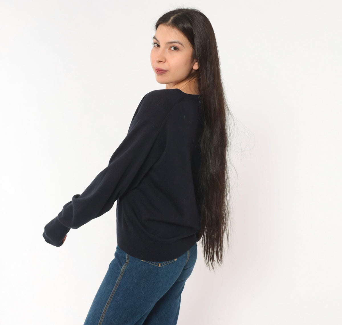 80s Izod Lacoste V-Neck Sweater Navy Wool Blend Raglan Pullover Small