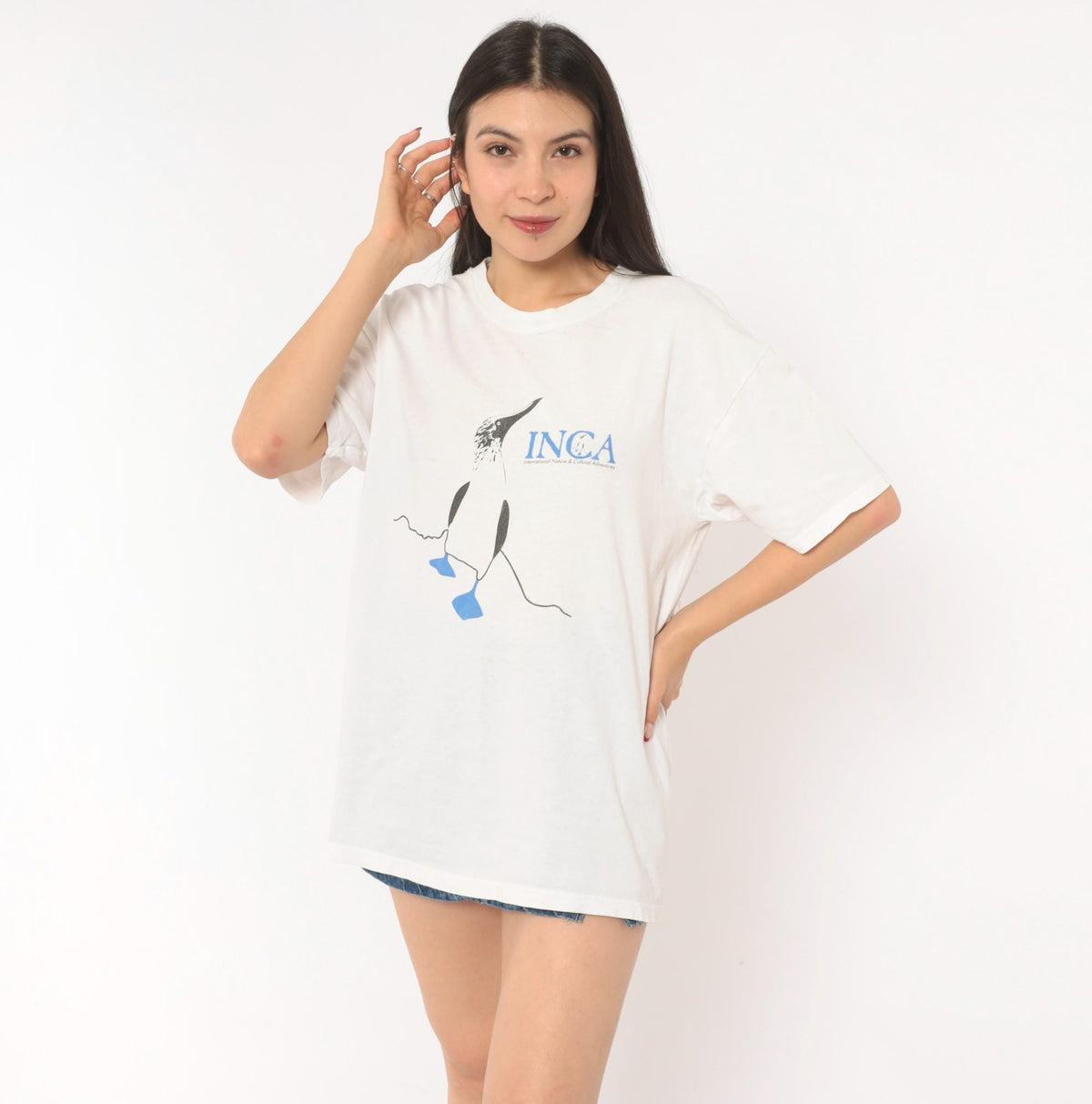 90s Hanes Blue Footed Booby INCA Wildlife Graphic Tee White Cotton Medium
