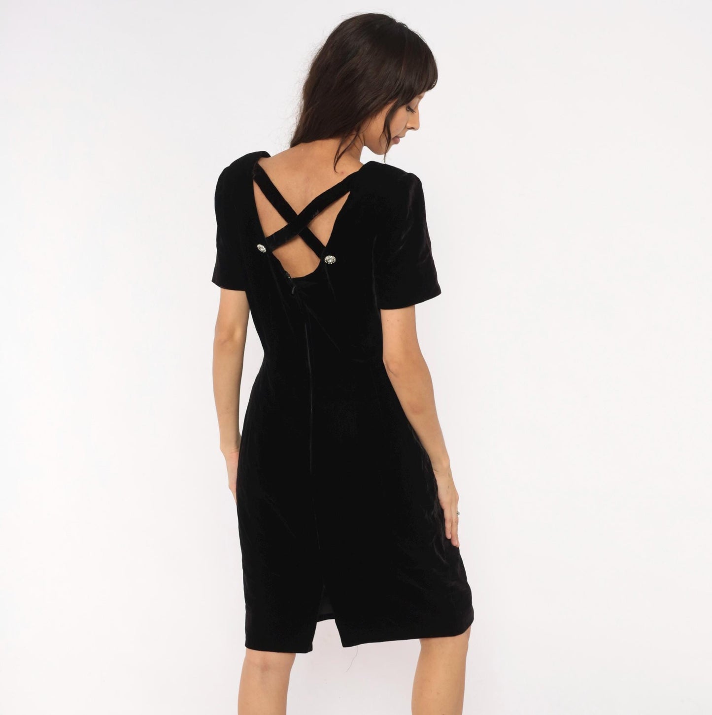 90s Maggy London Black Velvet Cocktail Dress Sweetheart Neckline Medium M
