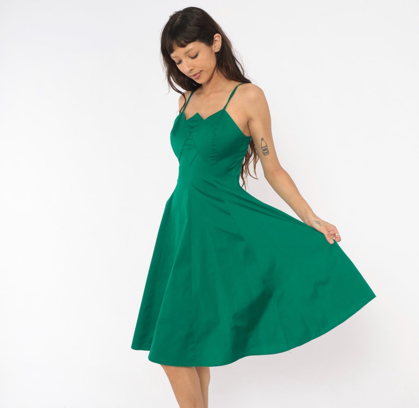 90s Emerald Bustier Sundress Sweetheart Neckline Cotton Spaghetti Strap Small