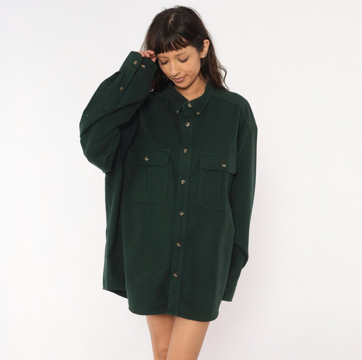 Y2K Cabelas Forest Green Chamois Cotton Button Down Shirt Extra Large XL