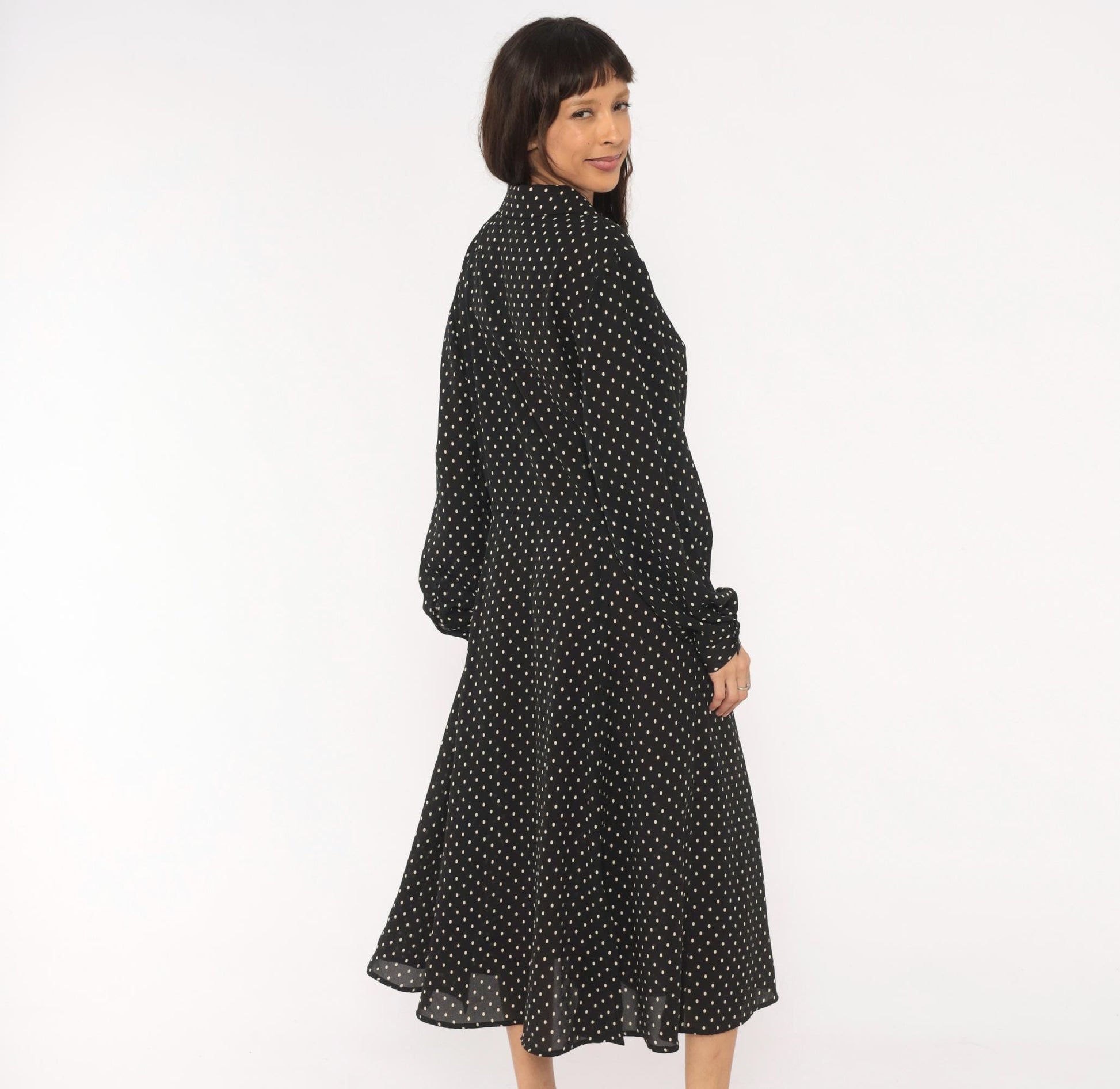 90s Liz Claiborne Polka Dot Shirt Dress Black White Midi Collar Extra Large XXL