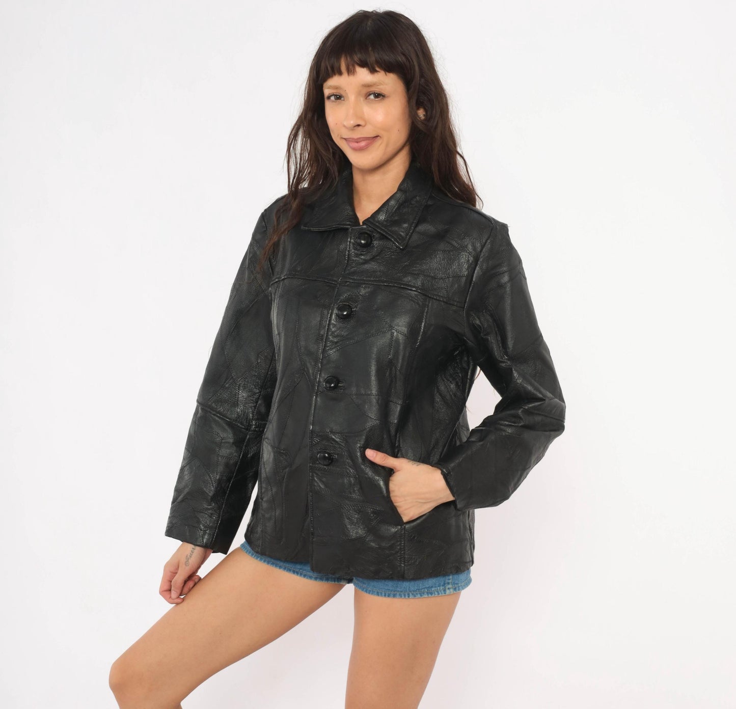 80s Leather & Soul Black Patchwork Leather Jacket Medium M