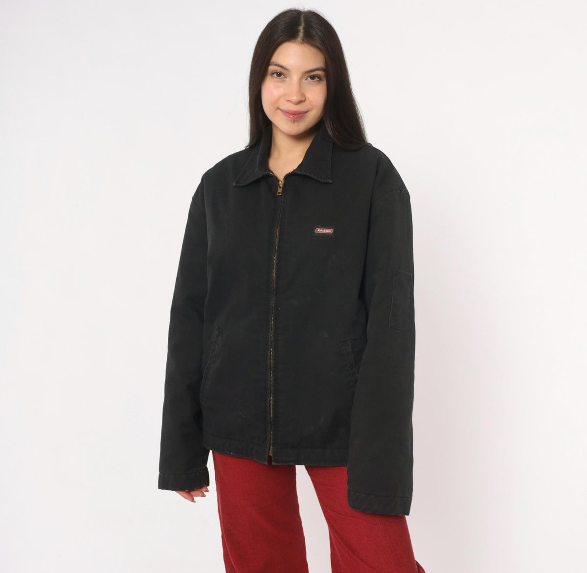 2000s Dickies Black Zip Work Jacket Canvas Utility Eisenhower Medium M