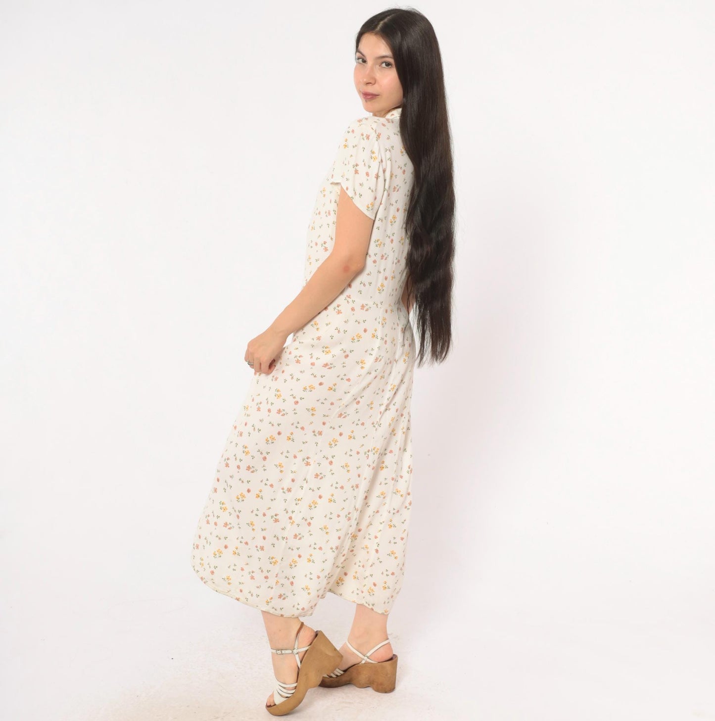Reformation Ditsy Floral Maxi Dress Cream Pink Button Front Collared Large