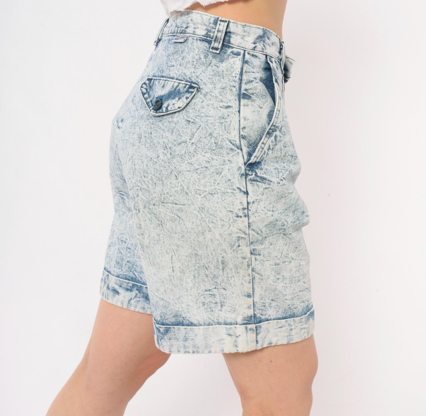 80s Ms. Players Acid Wash Denim Shorts High Waisted Pleated Blue Small S