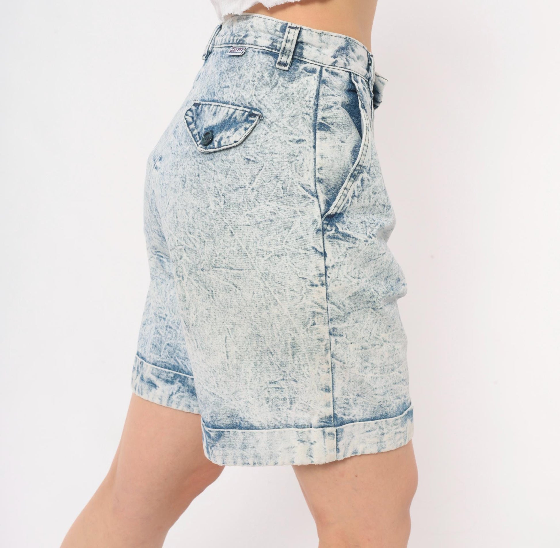 80s Ms. Players Acid Wash Denim Shorts High Waisted Pleated Blue Small S