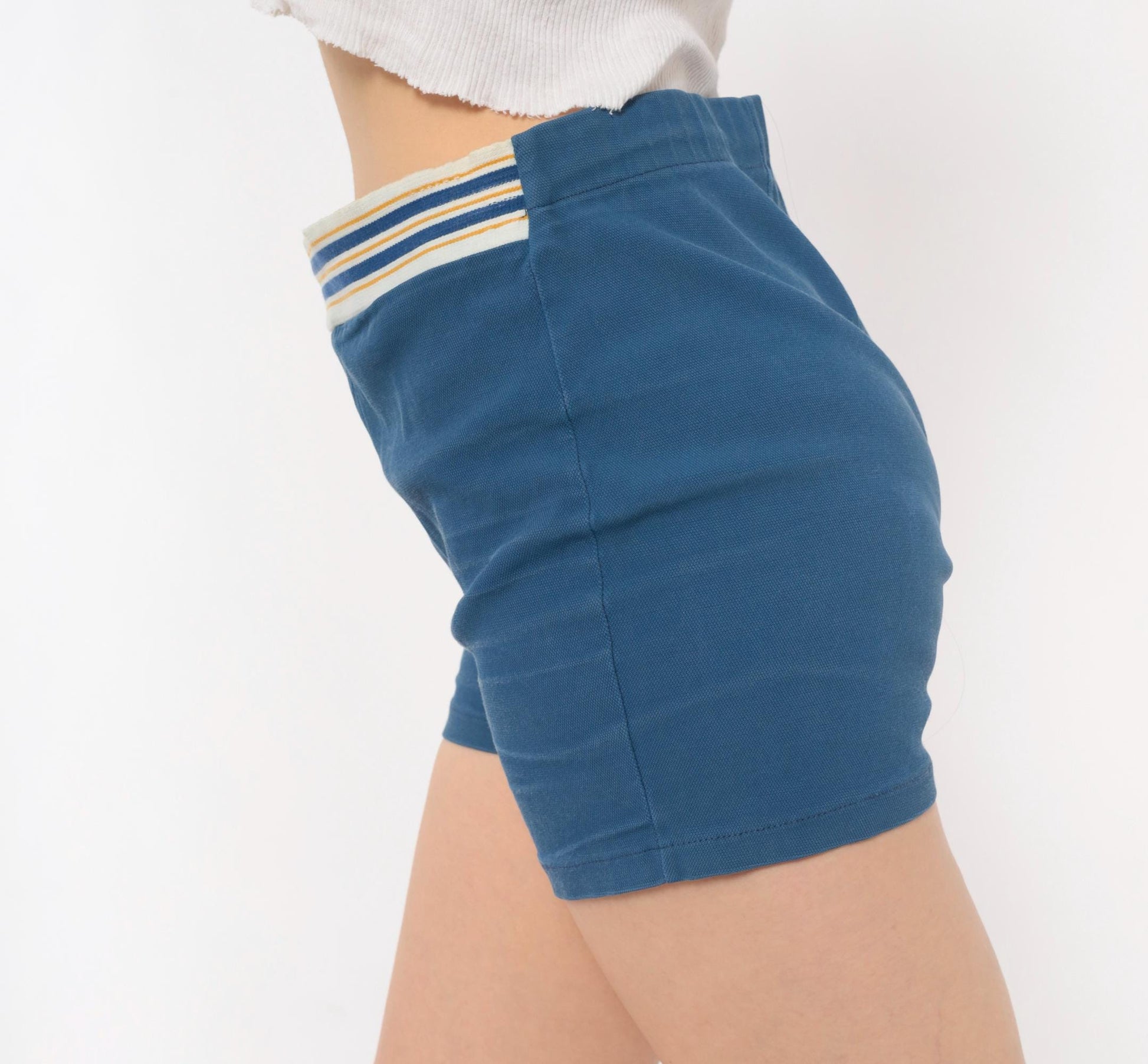 70s Jantzen Striped High-Rise Swim Shorts Navy Blue Small