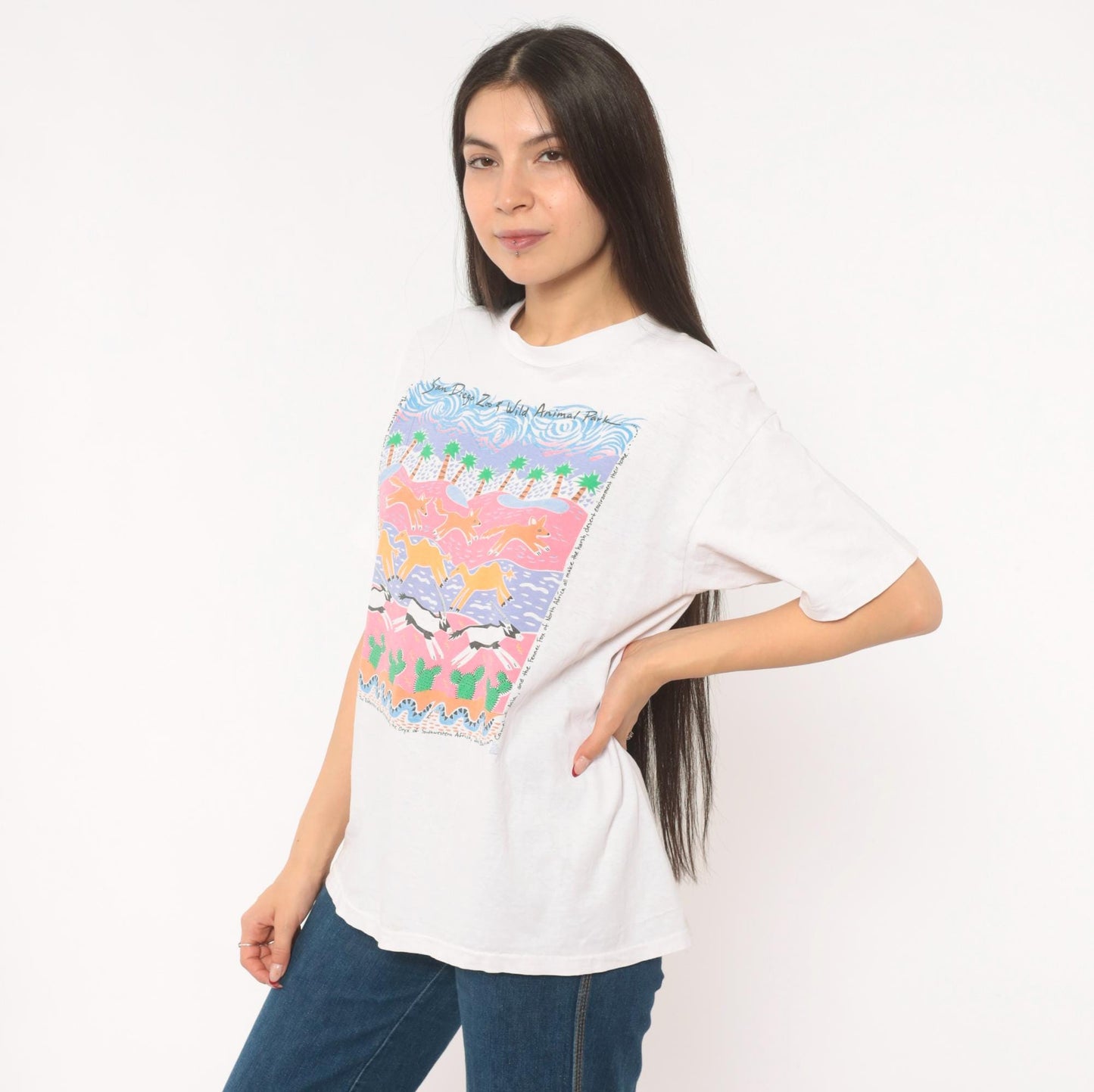 90s San Diego Zoo Wild Animal Park Graphic Tee Hanes Beefy T White Cotton Large