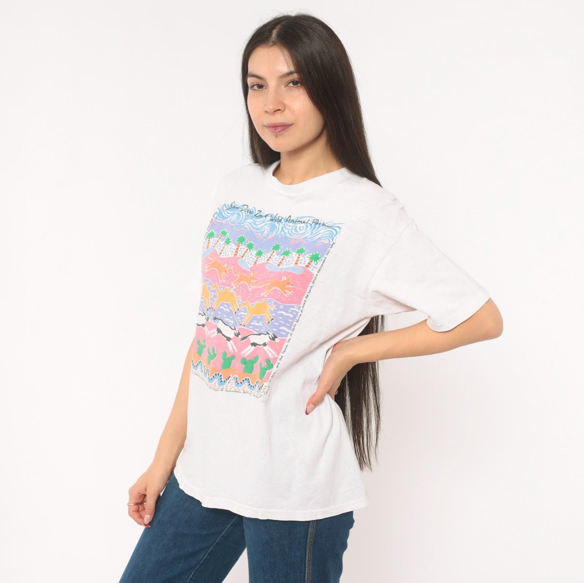 90s San Diego Zoo Wild Animal Park Graphic Tee Hanes Beefy T White Cotton Large