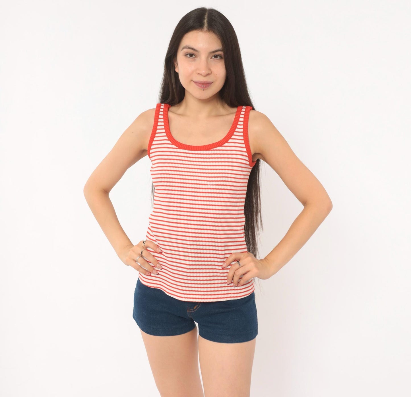 70s Exclusive Designs by Donnkenny Striped Tank Top Red White Scoop Neck Small