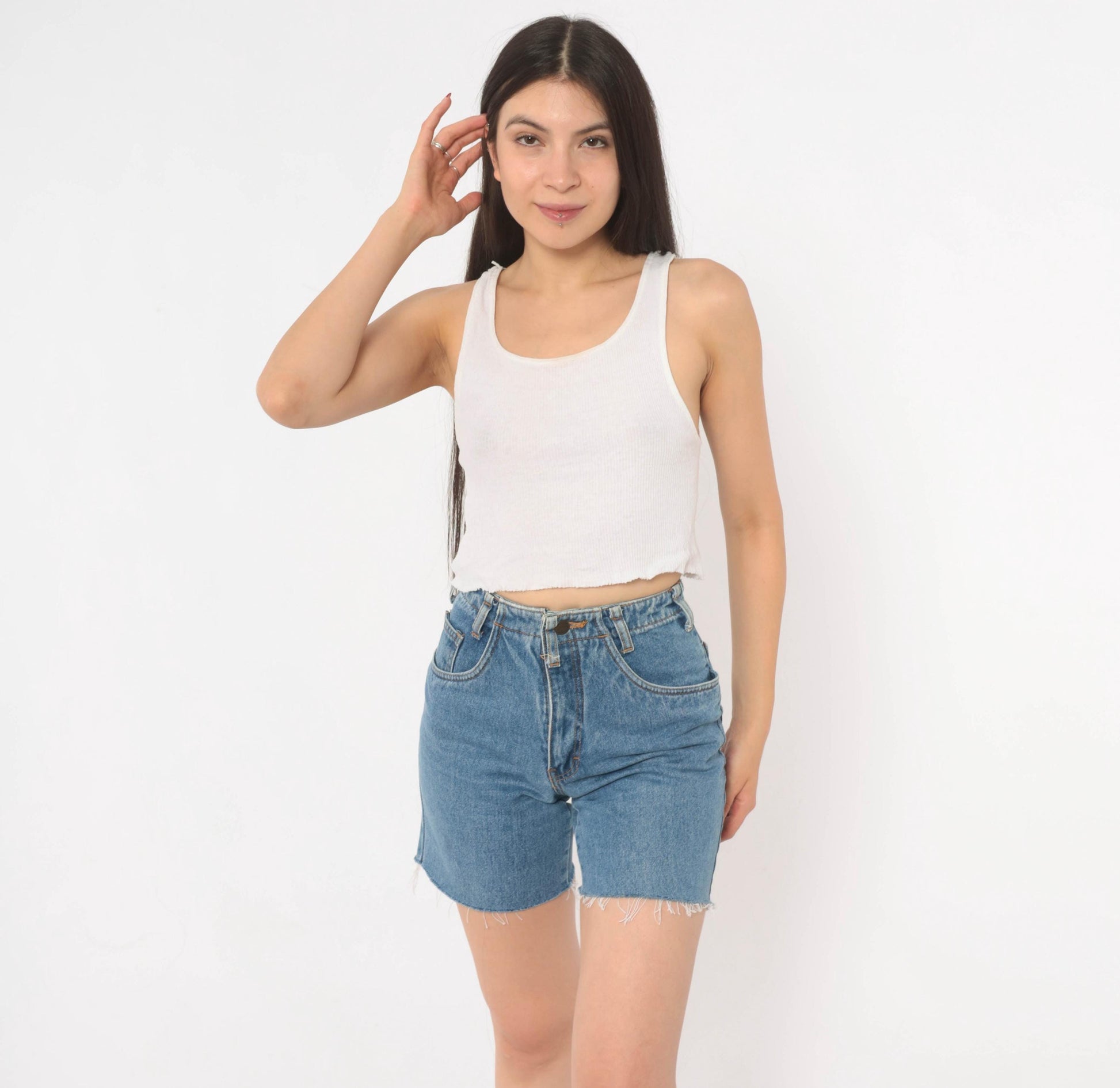 90s Sergio Valente High Waisted Cutoff Denim Shorts Blue Medium Wash Extra Small XS