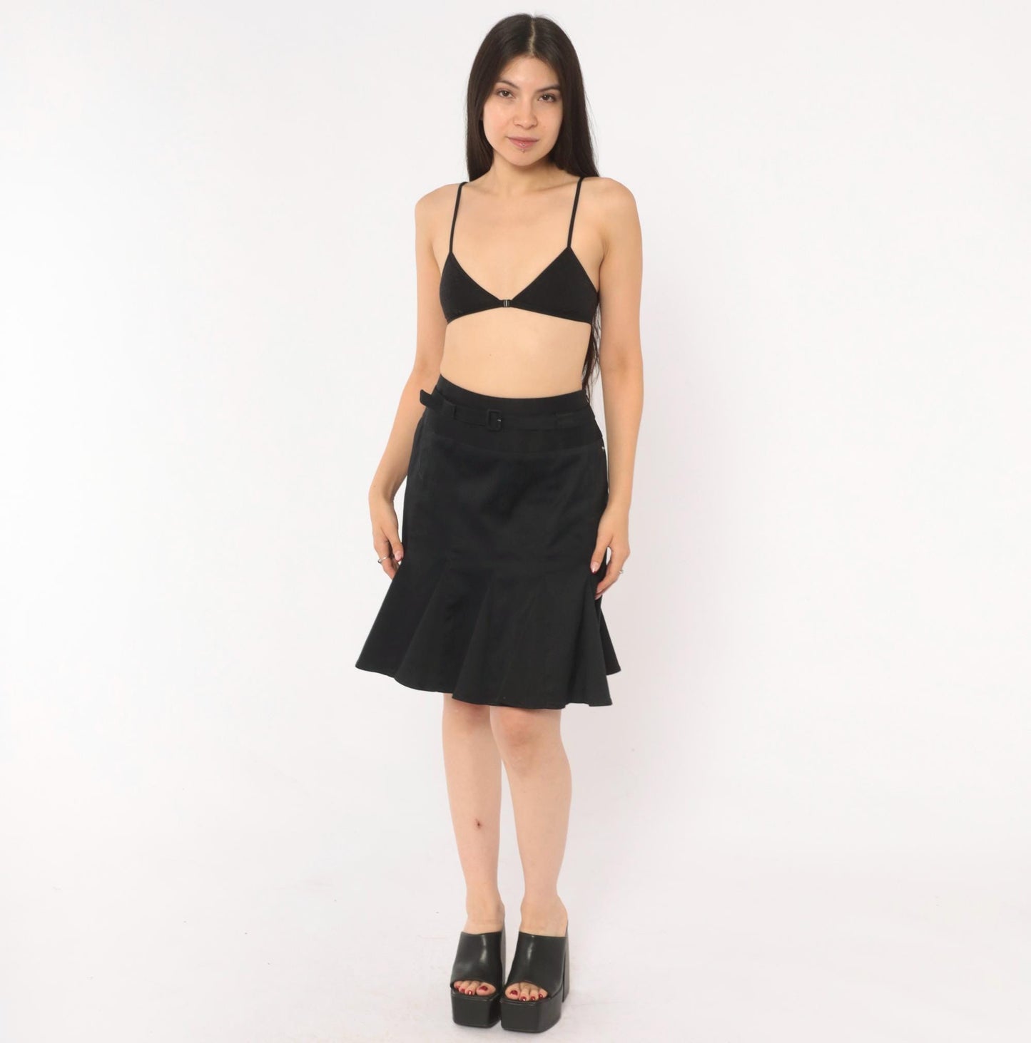 Y2K Pendleton Black Cotton Tulip Skirt Drop Waist Flounce Medium M