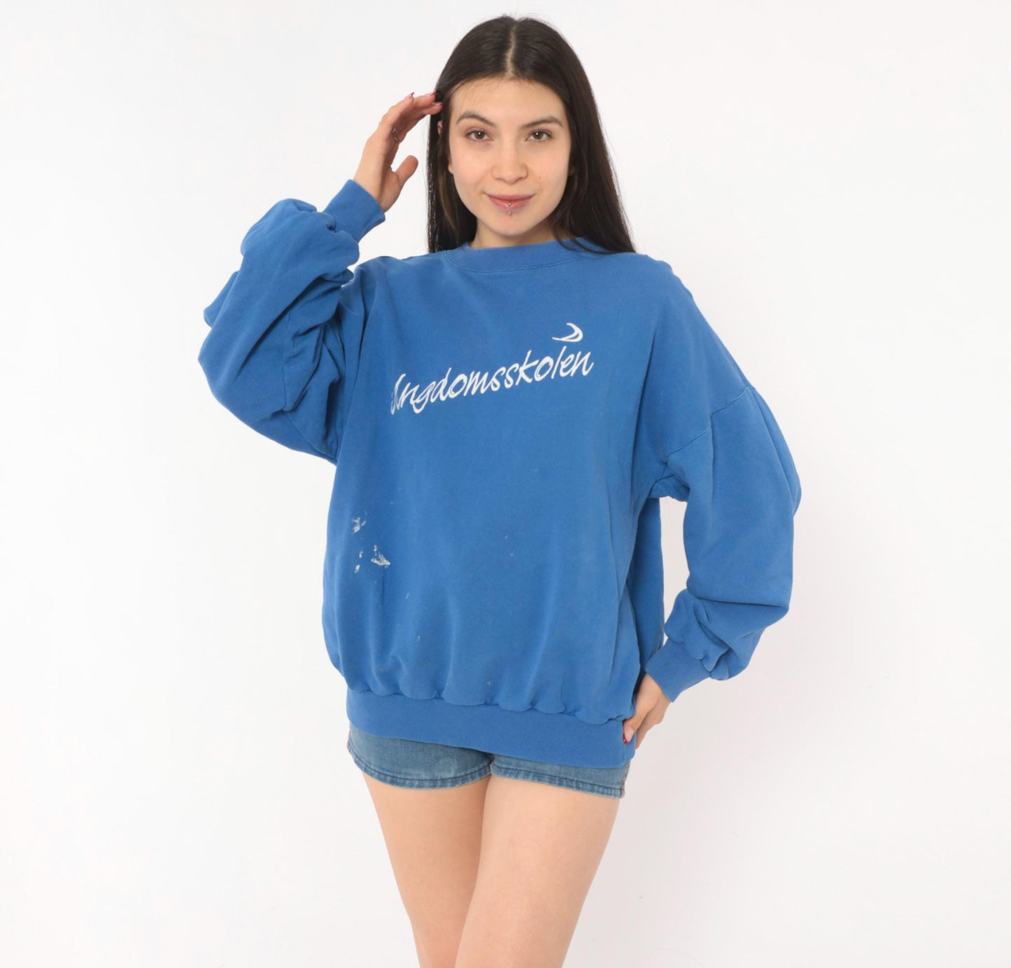 90s All Basic Ungdomsskolen Crewneck Sweatshirt Cobalt Blue Cotton Large L