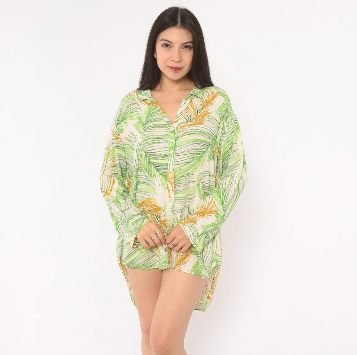 2000s Jams World Palm Leaf Hawaiian Shirt Green Rayon Camp Collar Extra Large XL