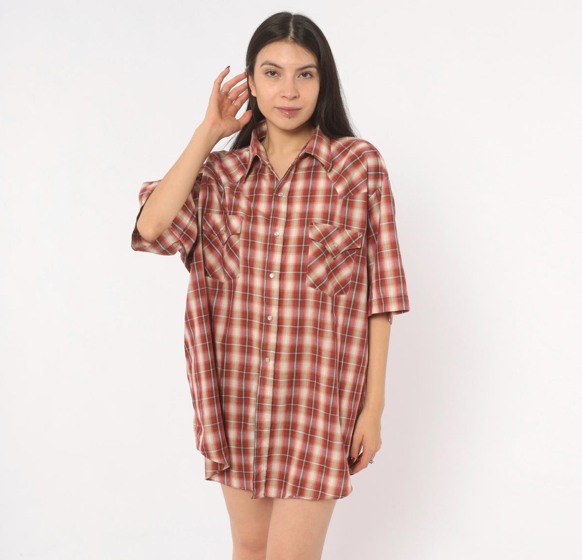90s Plains Western Pearl Snap Shirt Burgundy Plaid Cotton Extra Large XL