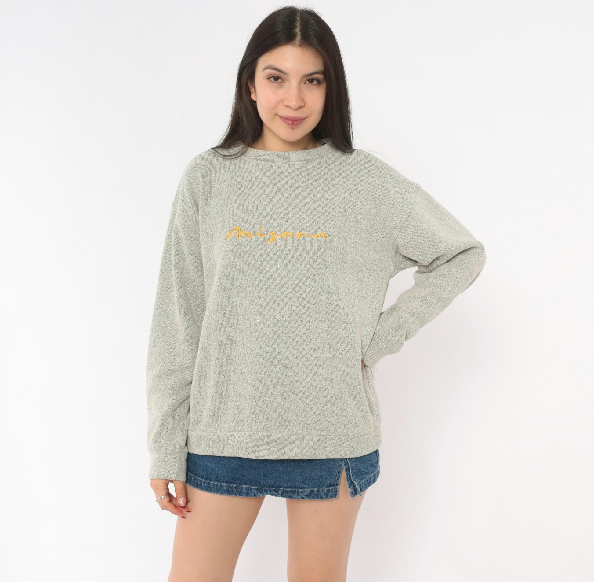 90s Arizona Embroidered Crewneck Sweater Tan Grey Speckled Niko's Large L