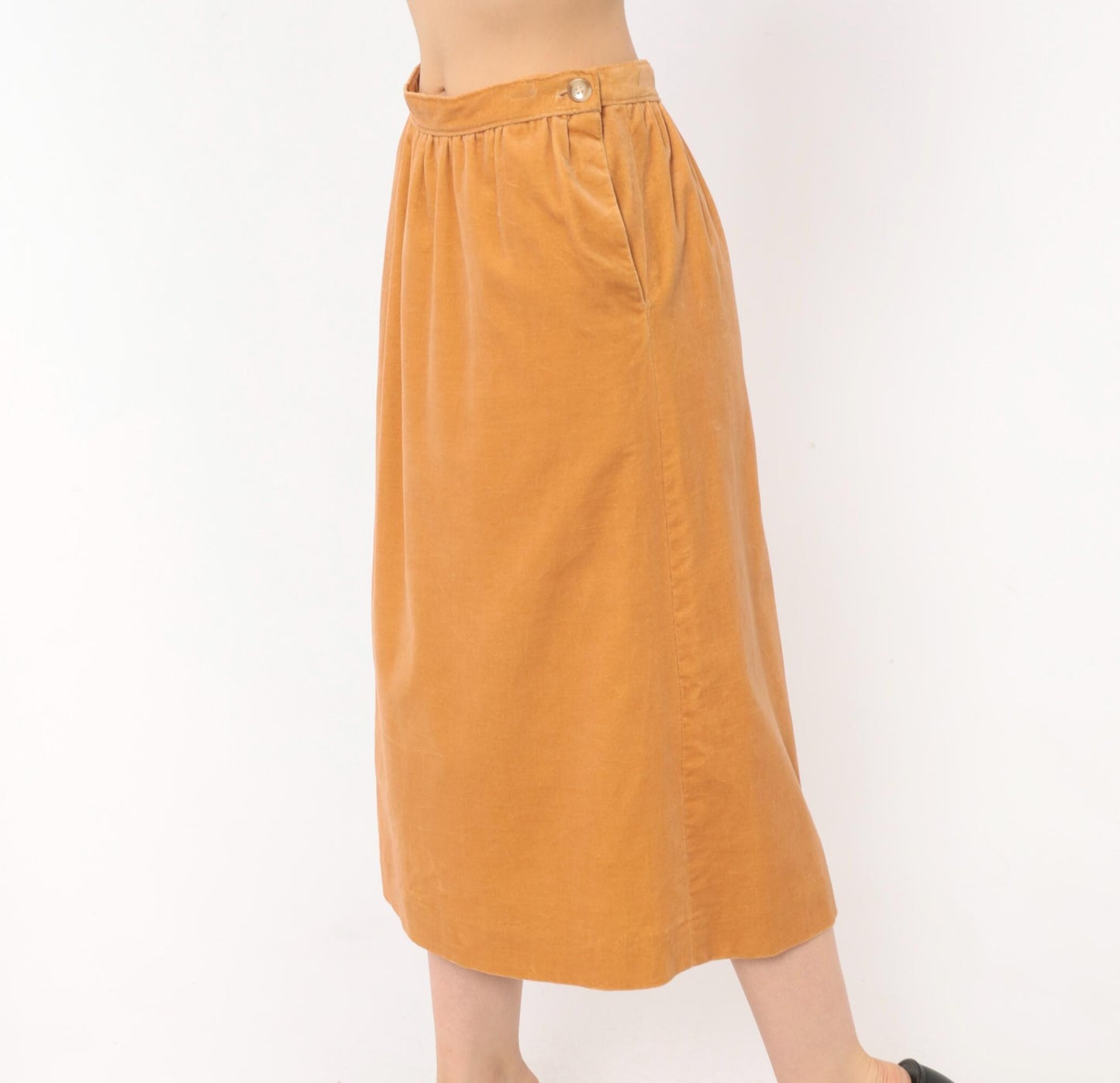 80s Evan Picone Velvet Midi Skirt Camel A-Line Button Pockets Medium M