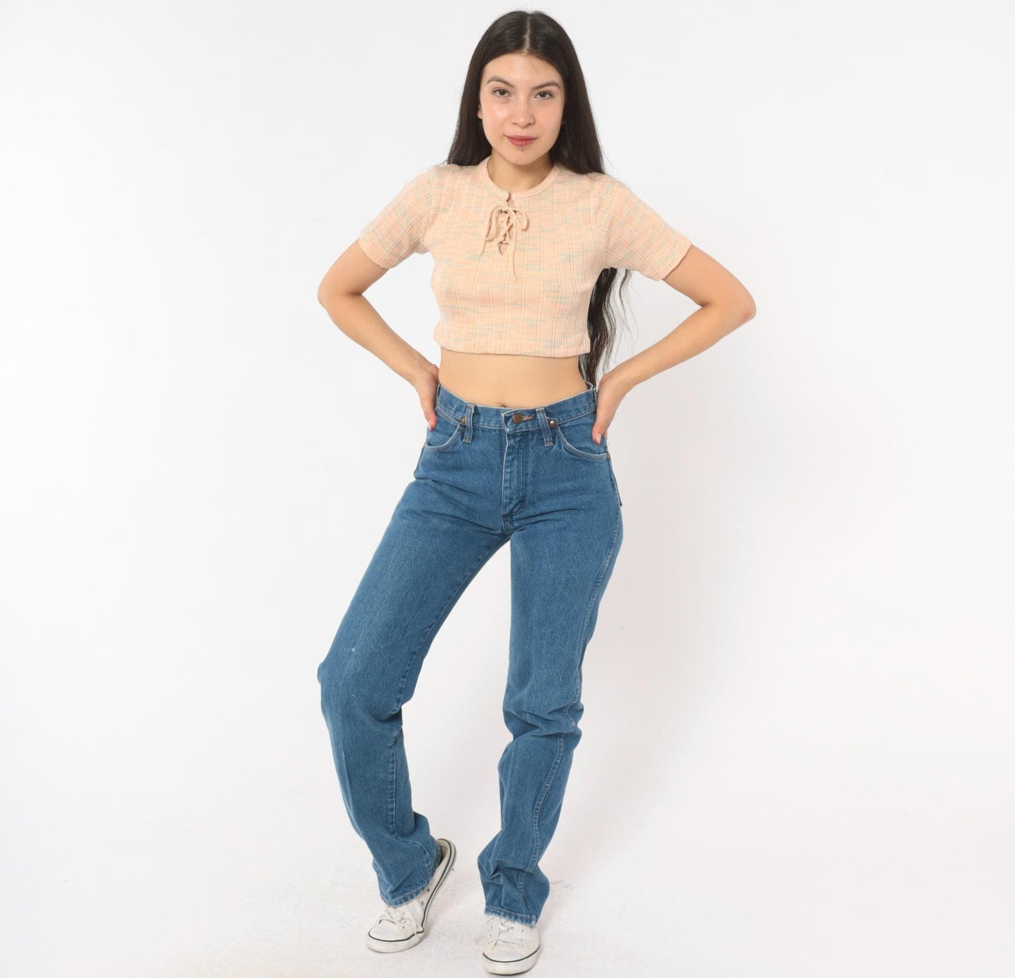 90s Wrangler High Waisted Straight Leg Jeans Medium Wash Blue Denim Extra Small XS