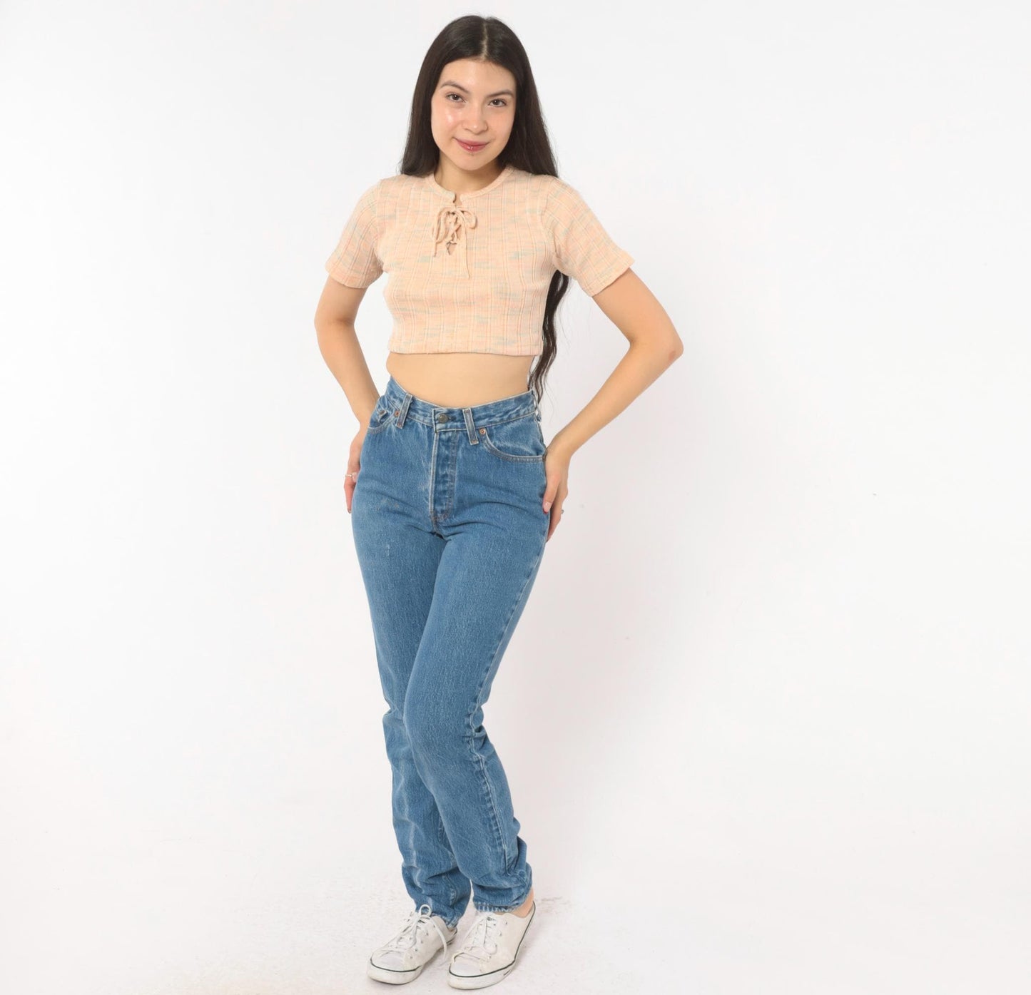 80s Levi's High Waist Straight Leg Jeans Medium Wash Button Fly Extra Small XS