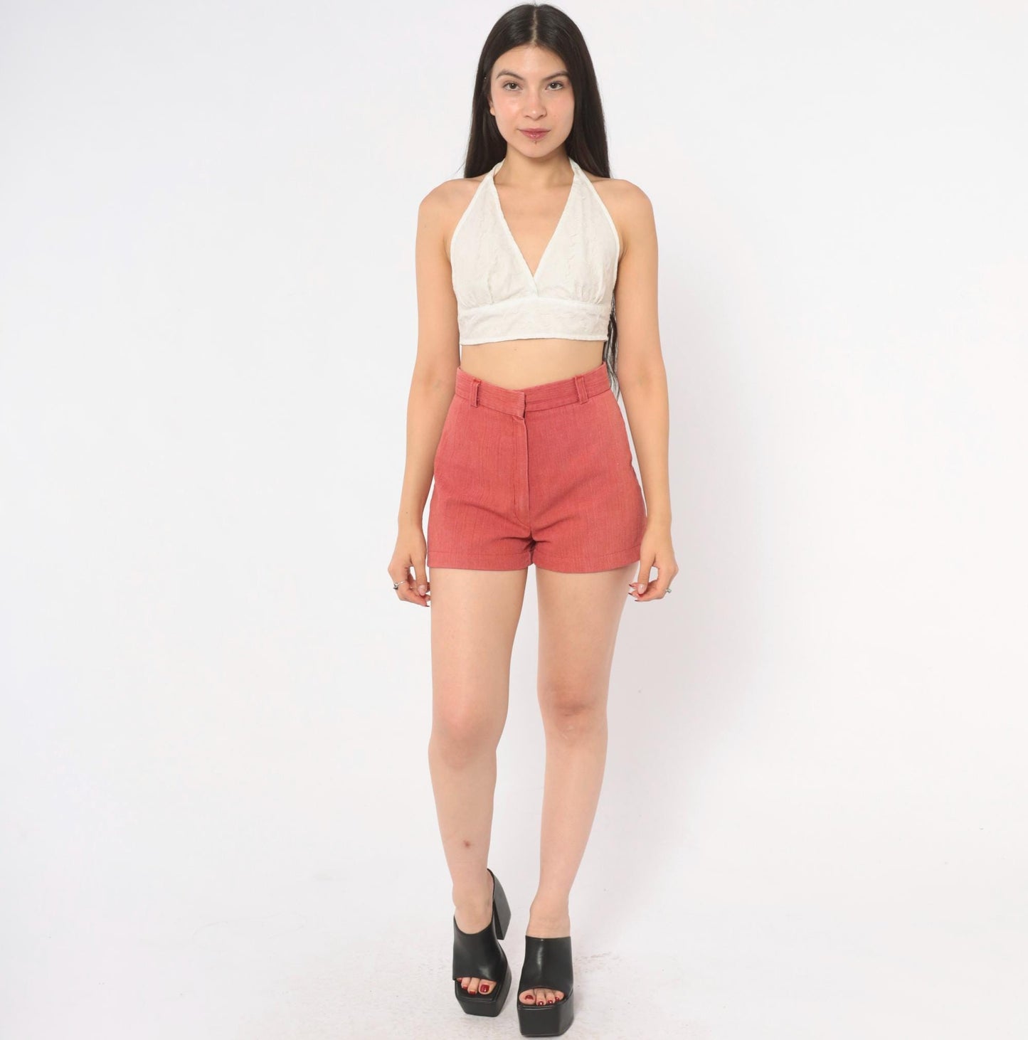 70s Tomboy Rust High-Waisted Shorts Cotton Cuffed Mini Extra Small XS