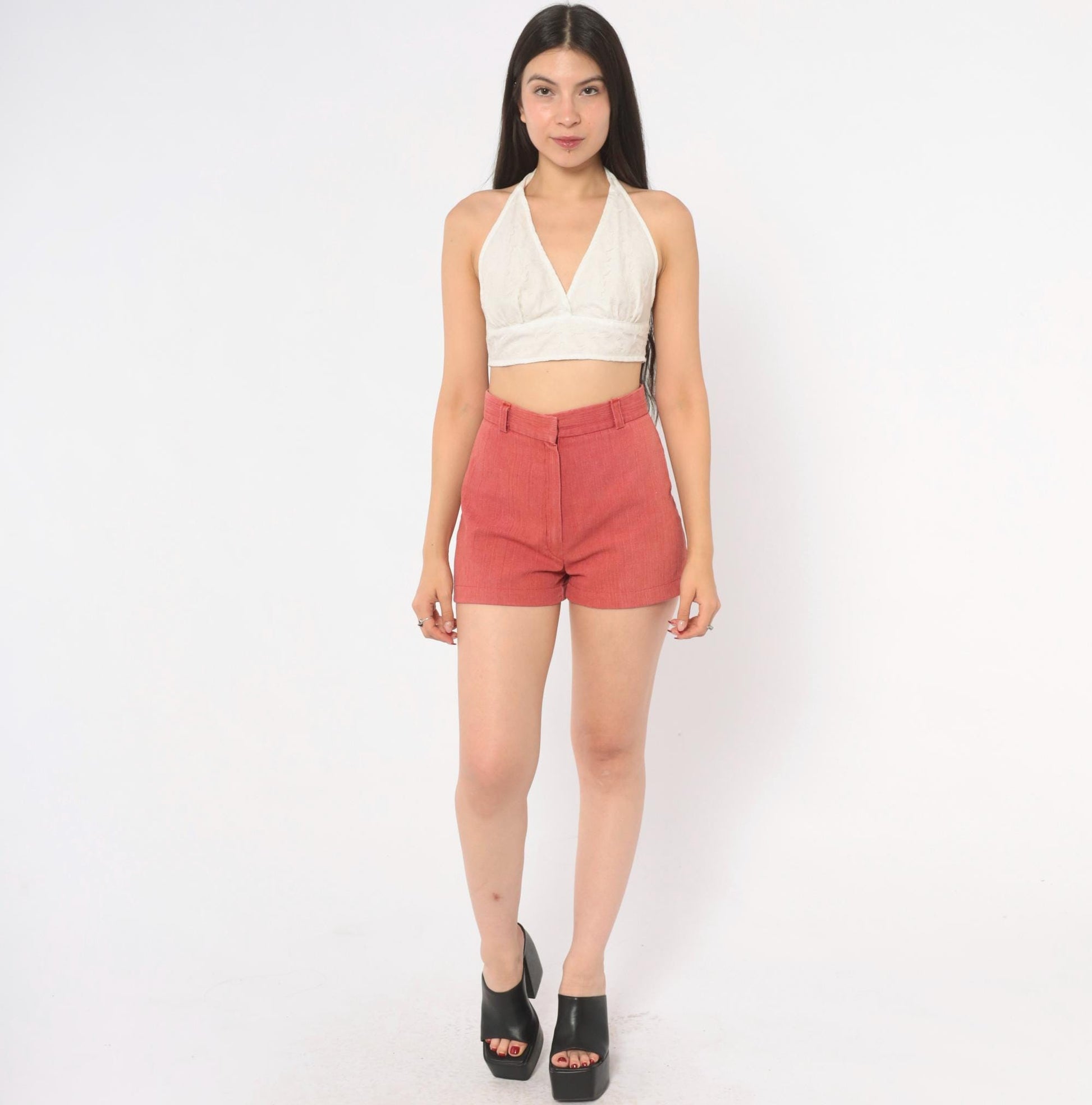 70s Tomboy Rust High-Waisted Shorts Cotton Cuffed Mini Extra Small XS