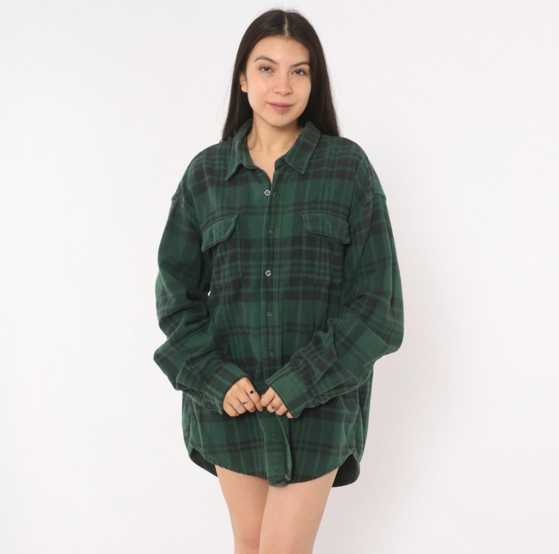90s Gap Green Plaid Flannel Shirt Button-Up Grunge Cotton Extra Large XL