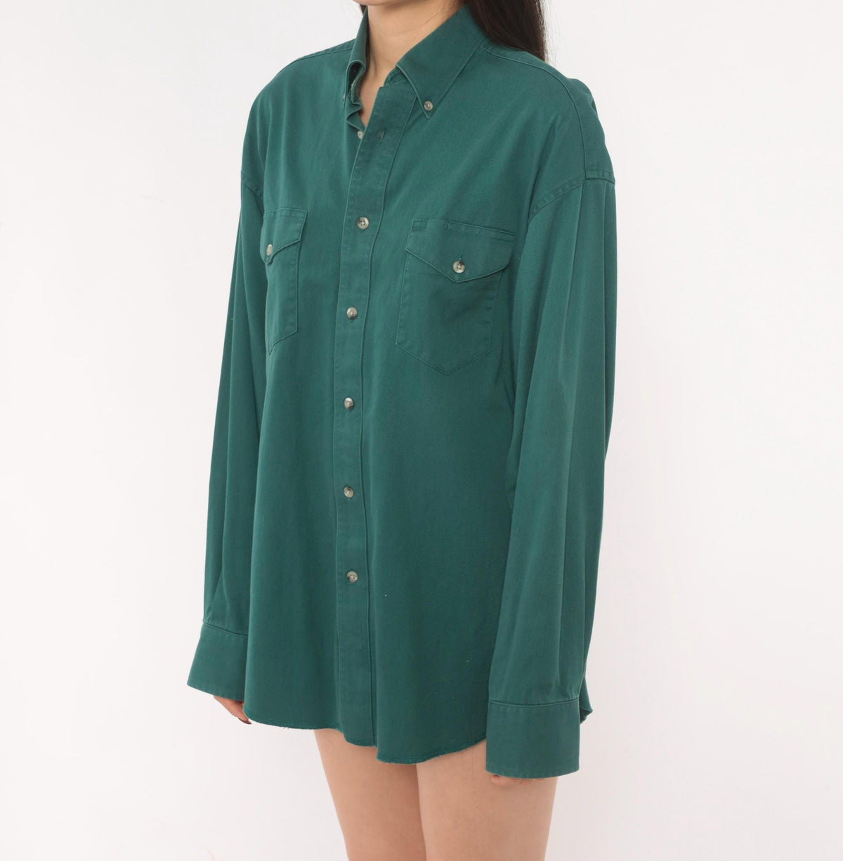 90s Wrangler Western Shirt Forest Green Cotton Button Down Long Sleeve Large