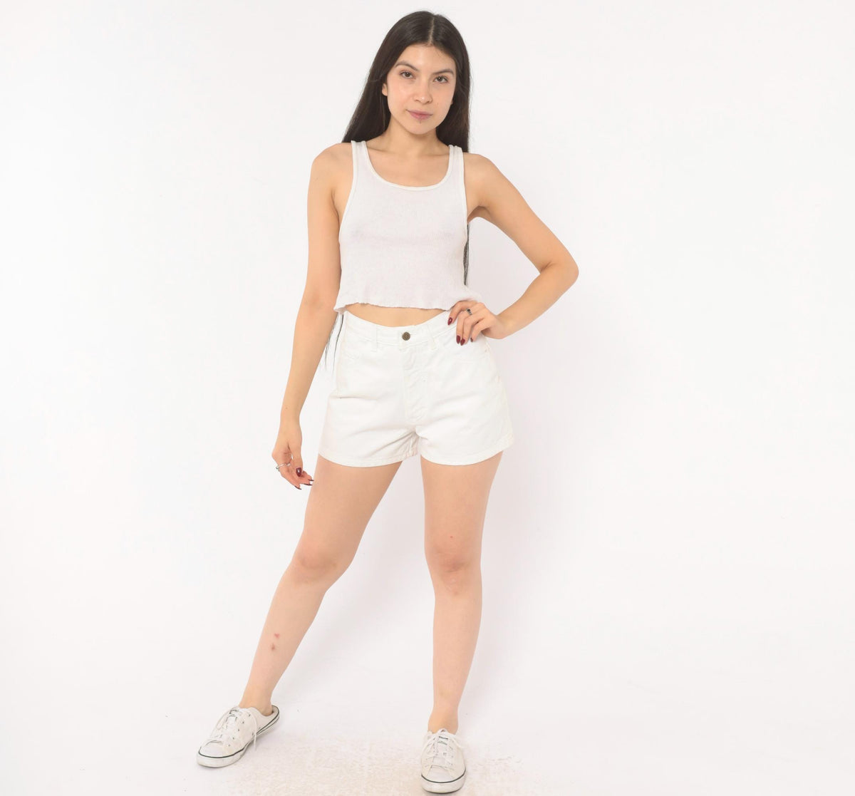 90s Moda INTL White Denim Shorts High Waist Five Pocket Cotton XS
