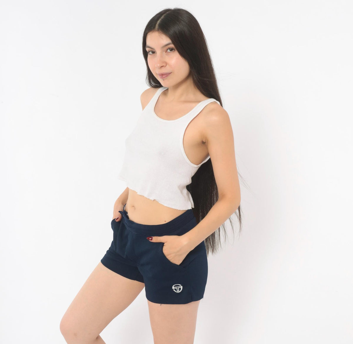 80s Sergio Tacchini Navy Athletic Shorts Embroidered Logo Small S