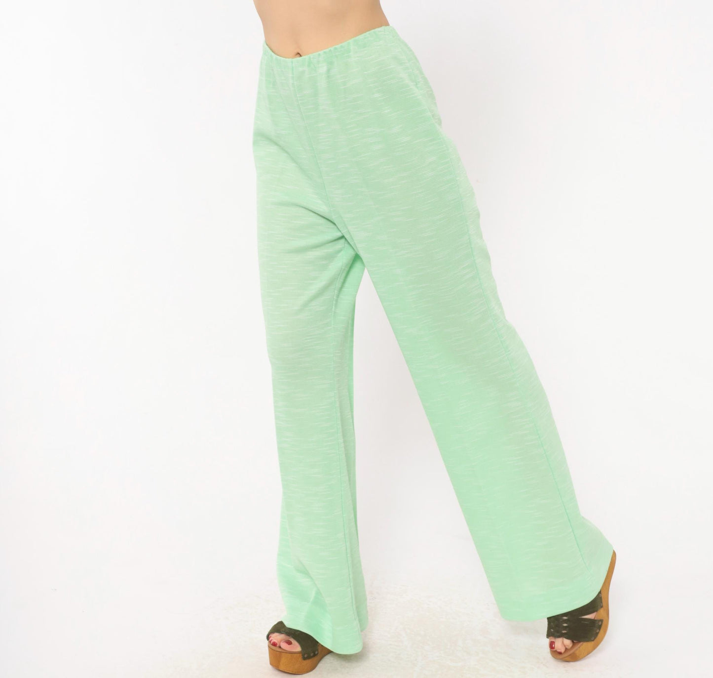 70s Mint Green Flare Pants High Rise Bell Bottom Wide Leg Medium Large