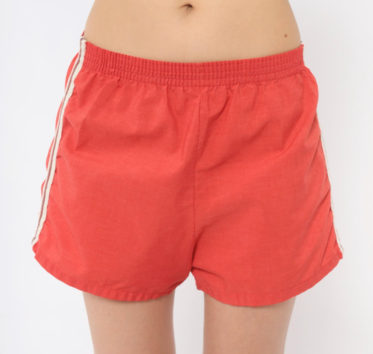 80s Red Athletic Running Shorts Cotton Side Stripe White Trim Extra Small XS