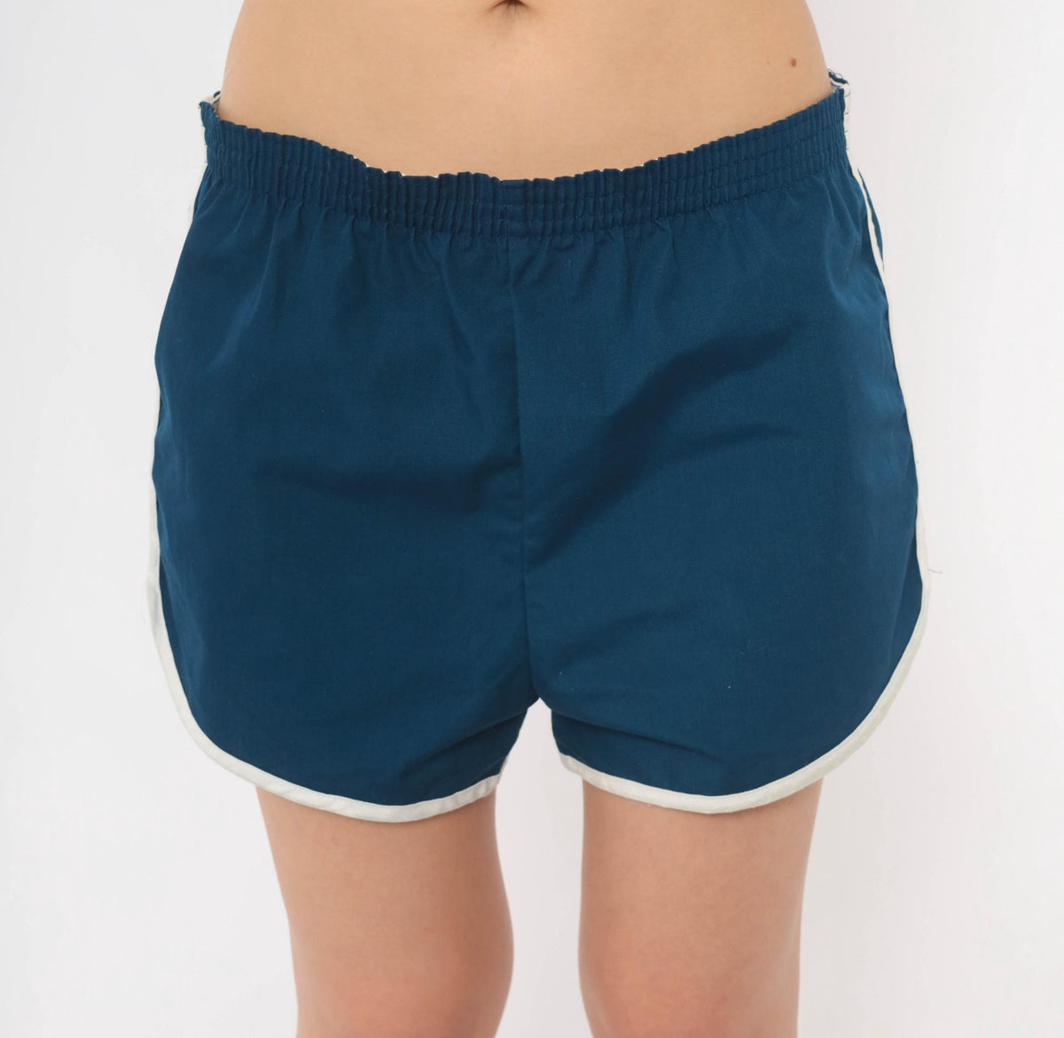80s Navy Running Shorts White Piping Cotton Dolphin Hem Large L