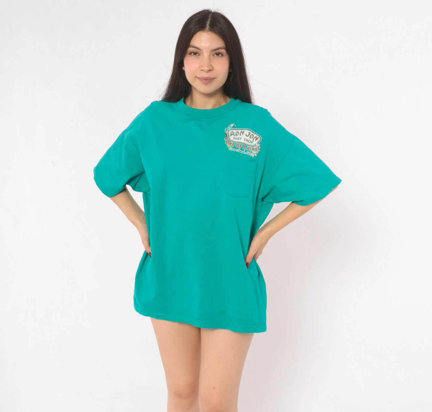 Ron Jon Surf Shop Teal Parrot Graphic Tee Cocoa Beach Florida 00s Medium