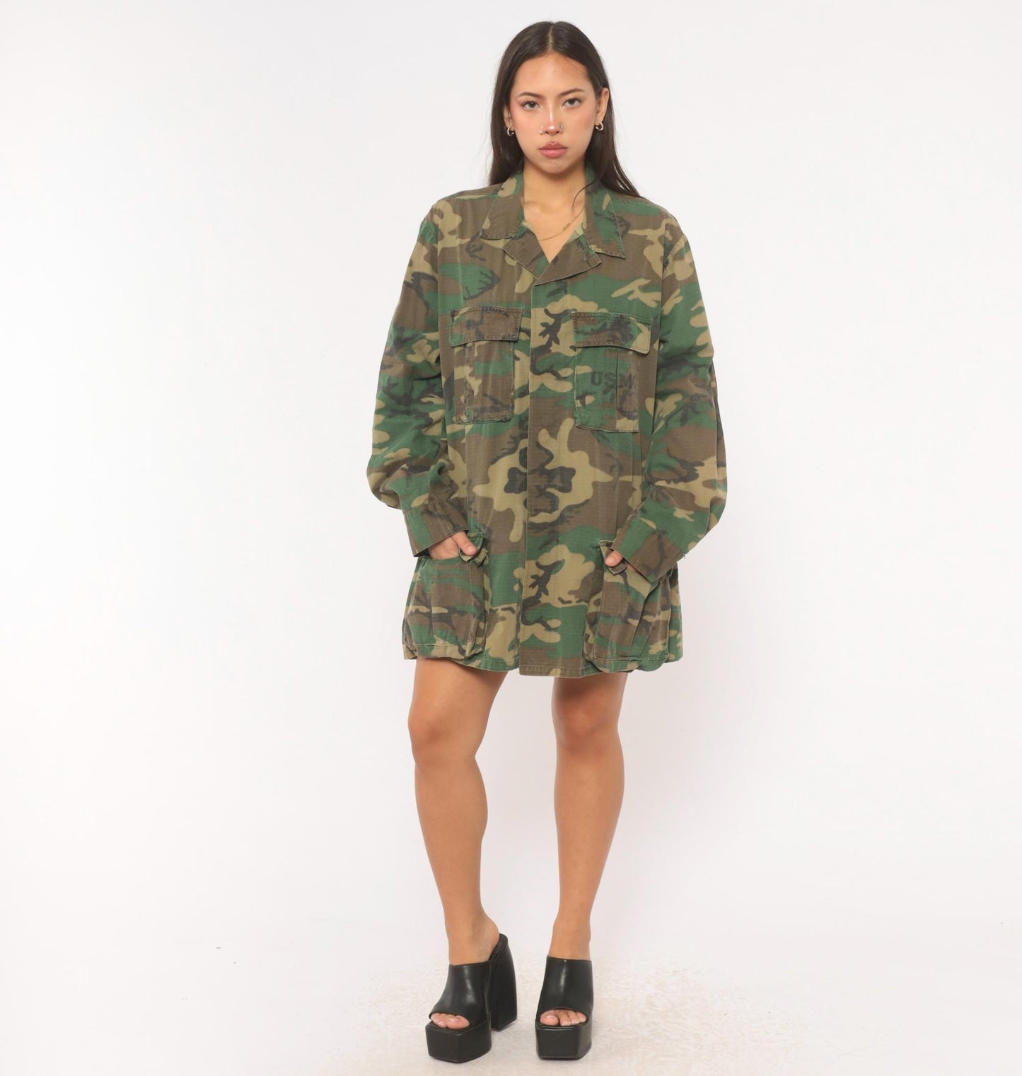 90s USMC Woodland Camouflage BDU Cotton Ripstop Shirt Extra Large