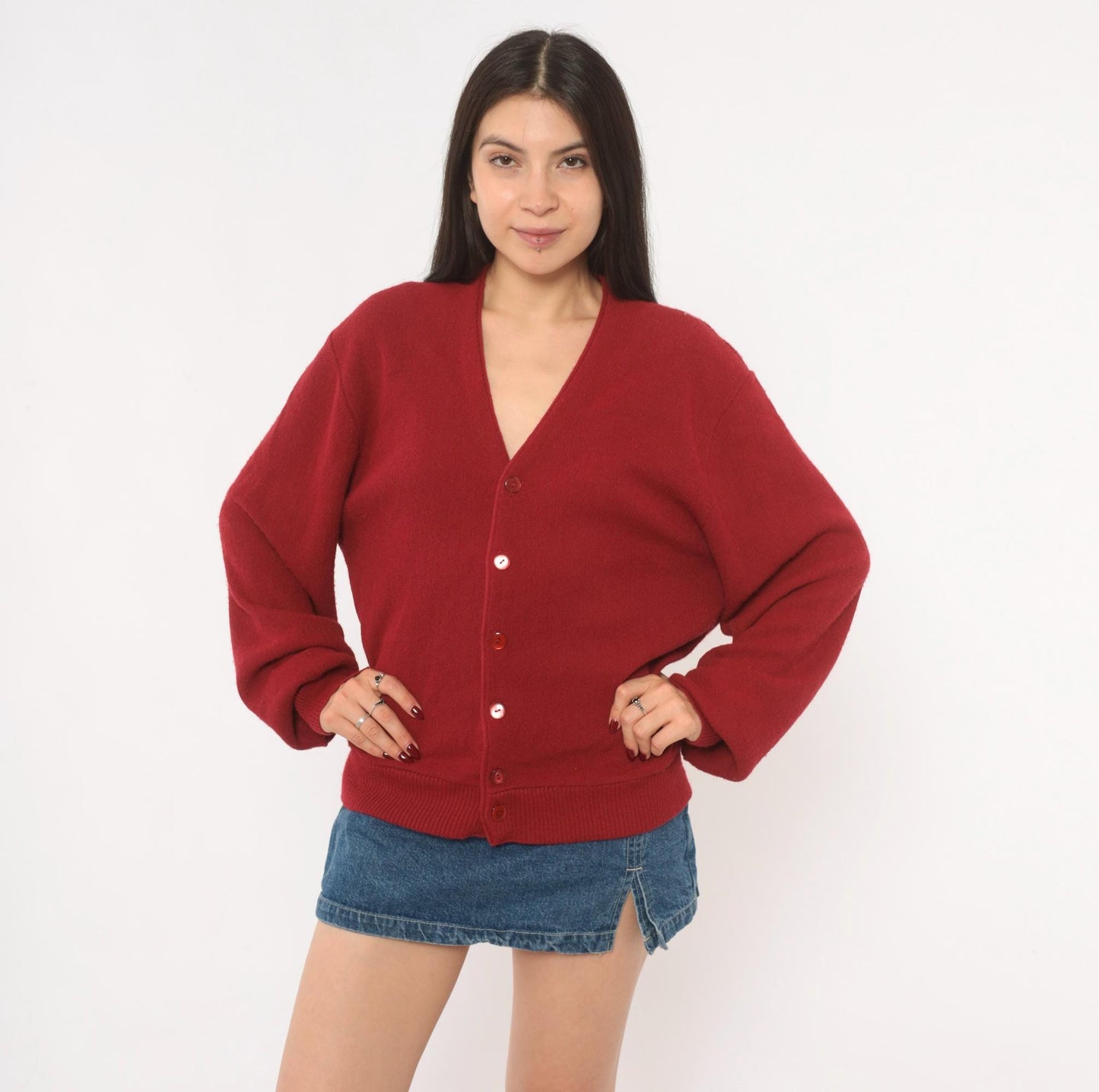 80s Arnold Palmer Burgundy Cardigan V-Neck Button Front Knit Medium