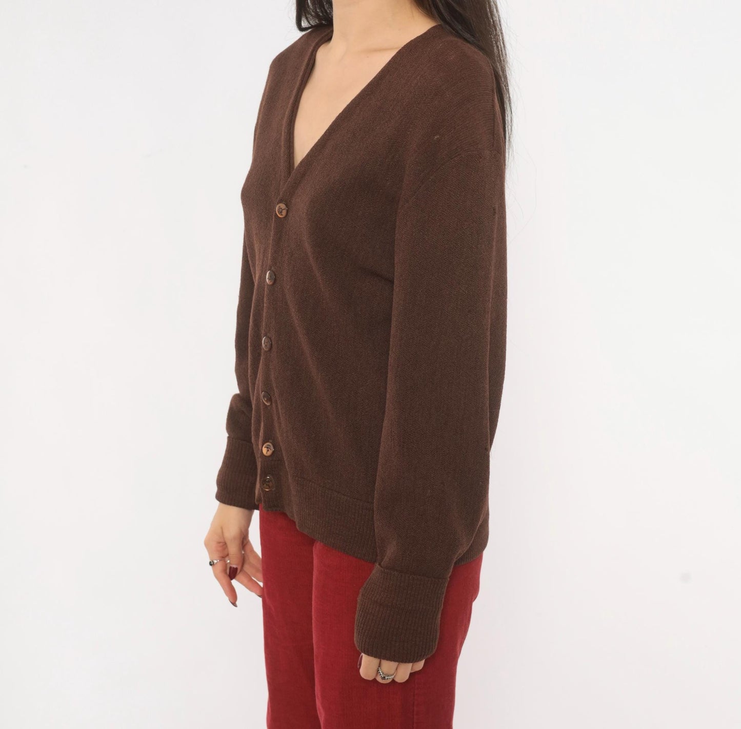 80s Arnold Palmer Wool Cardigan Chocolate Brown V-Neck Button Front Medium