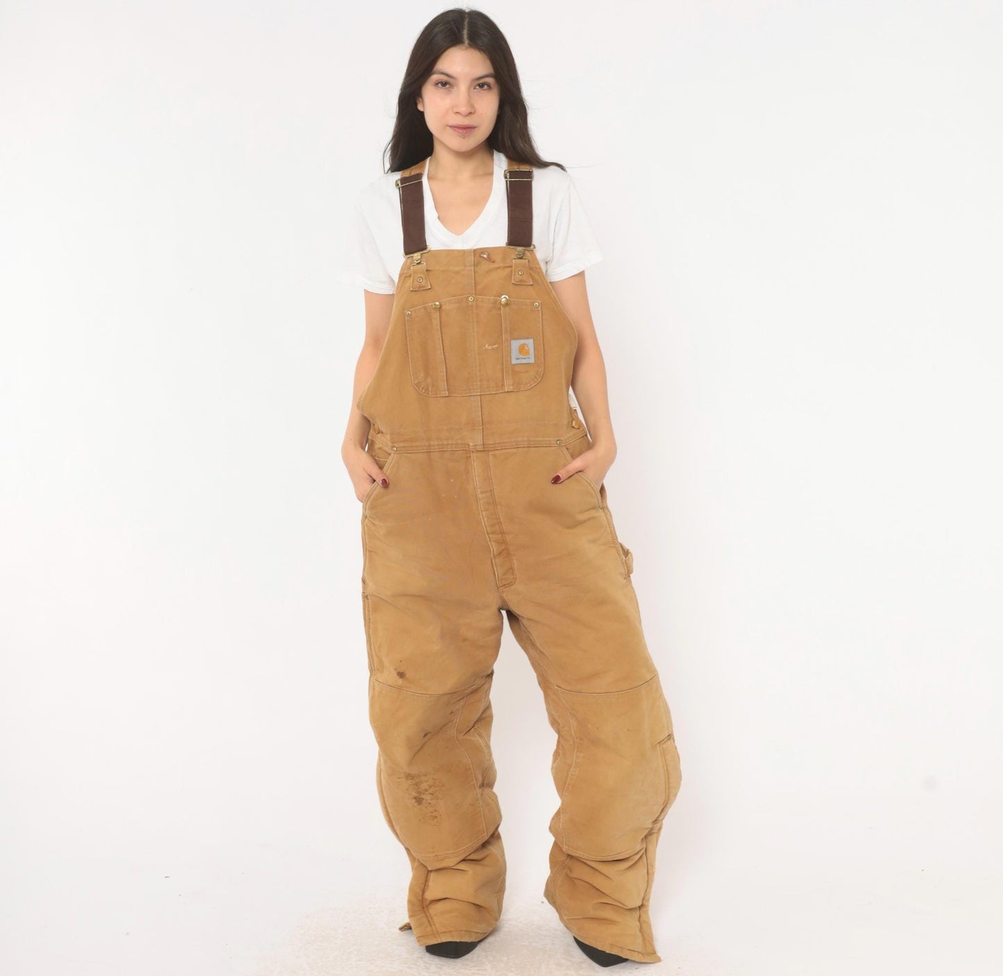 Carhartt Double Knee Bib Overalls Tan Duck Canvas Workwear Extra Large XL