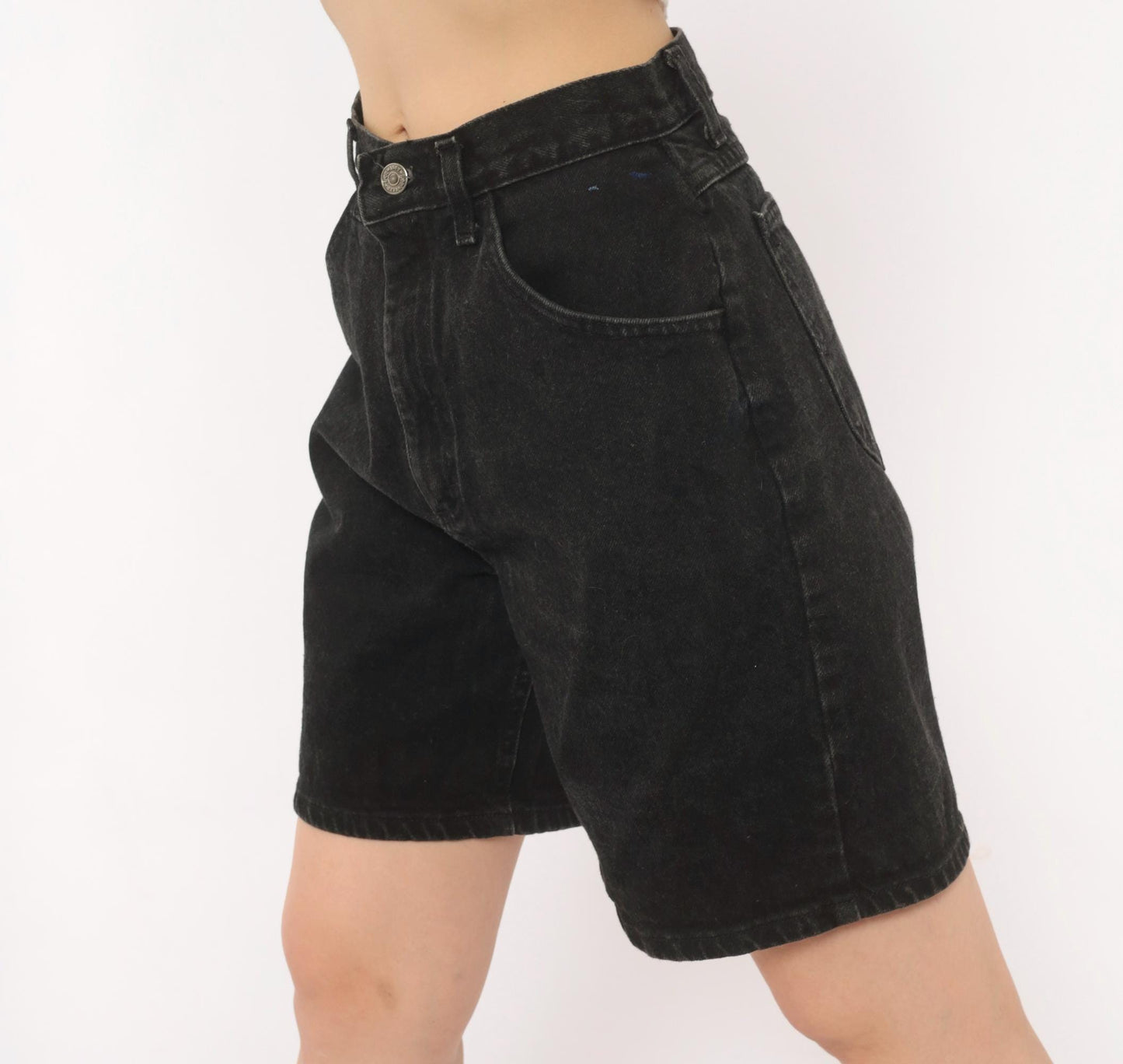 90s Lee Black Denim Bermuda Shorts High Waist Cotton Faded Small S