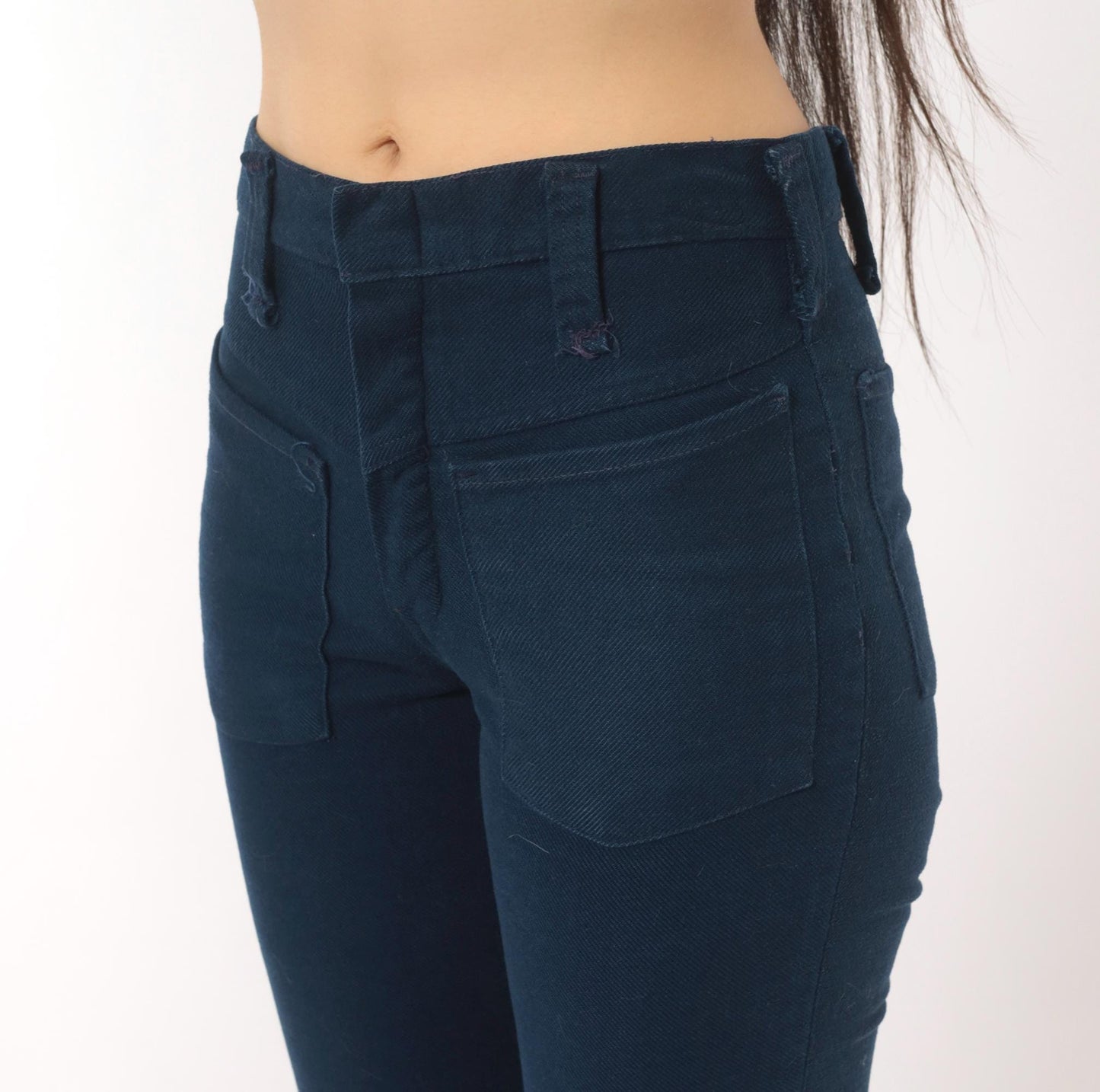70s Bootleggers Navy Flare Pants High Rise Bell Bottom Denim Dark Blue XXS