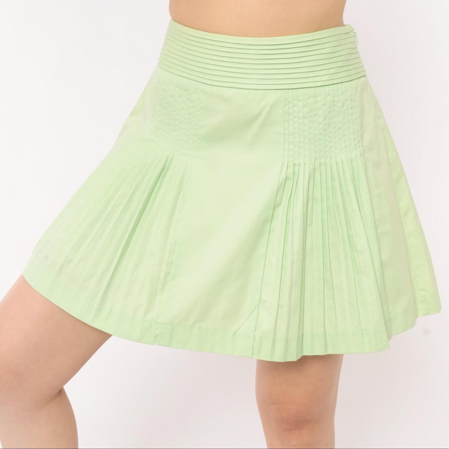 J.Crew Mint Green Pleated Mini Skirt Pintuck A-Line Cotton Extra Small XS