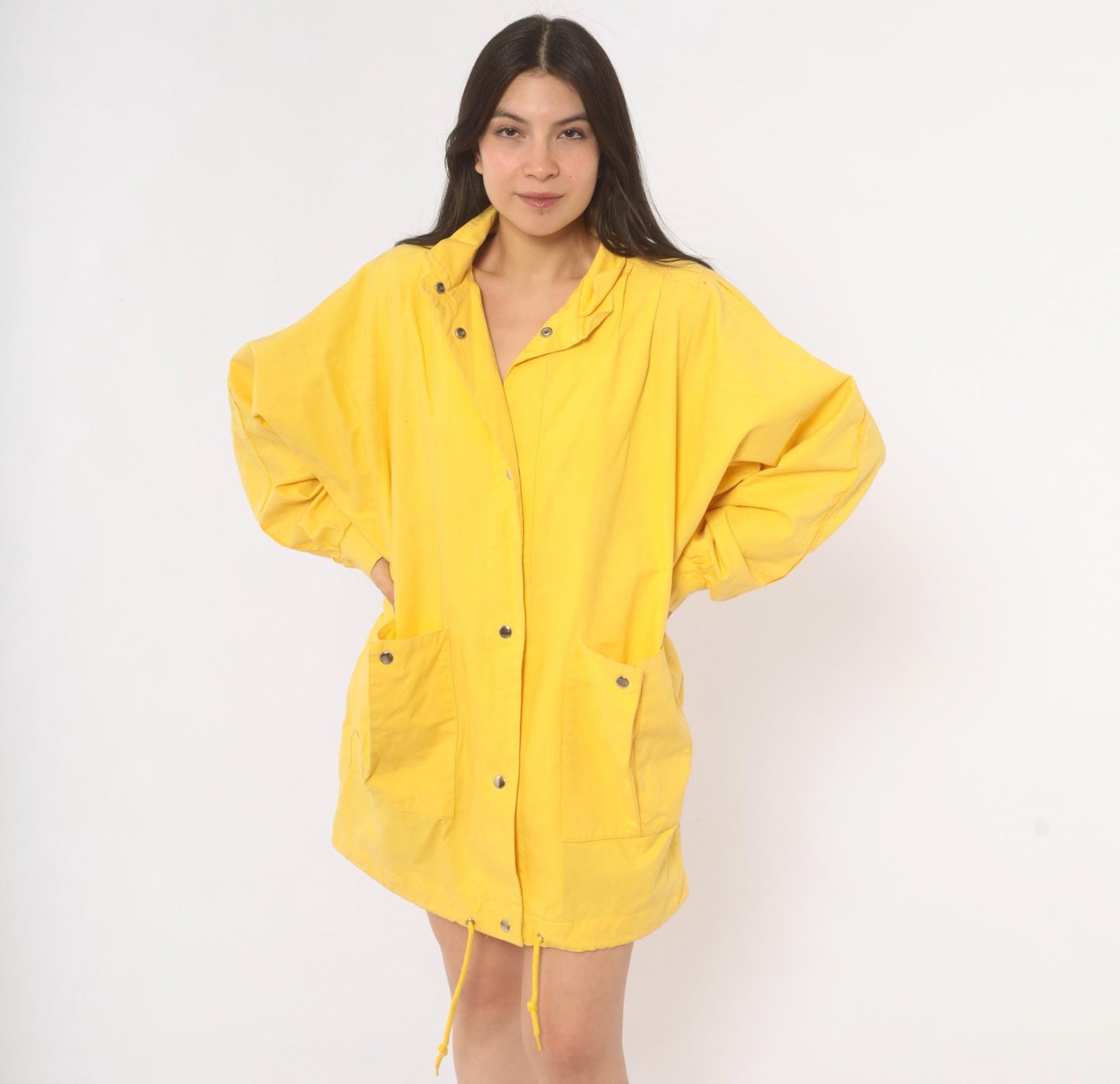 80s Pacer Yellow Cotton Parka Snap Front Stand Collar Windbreaker Small
