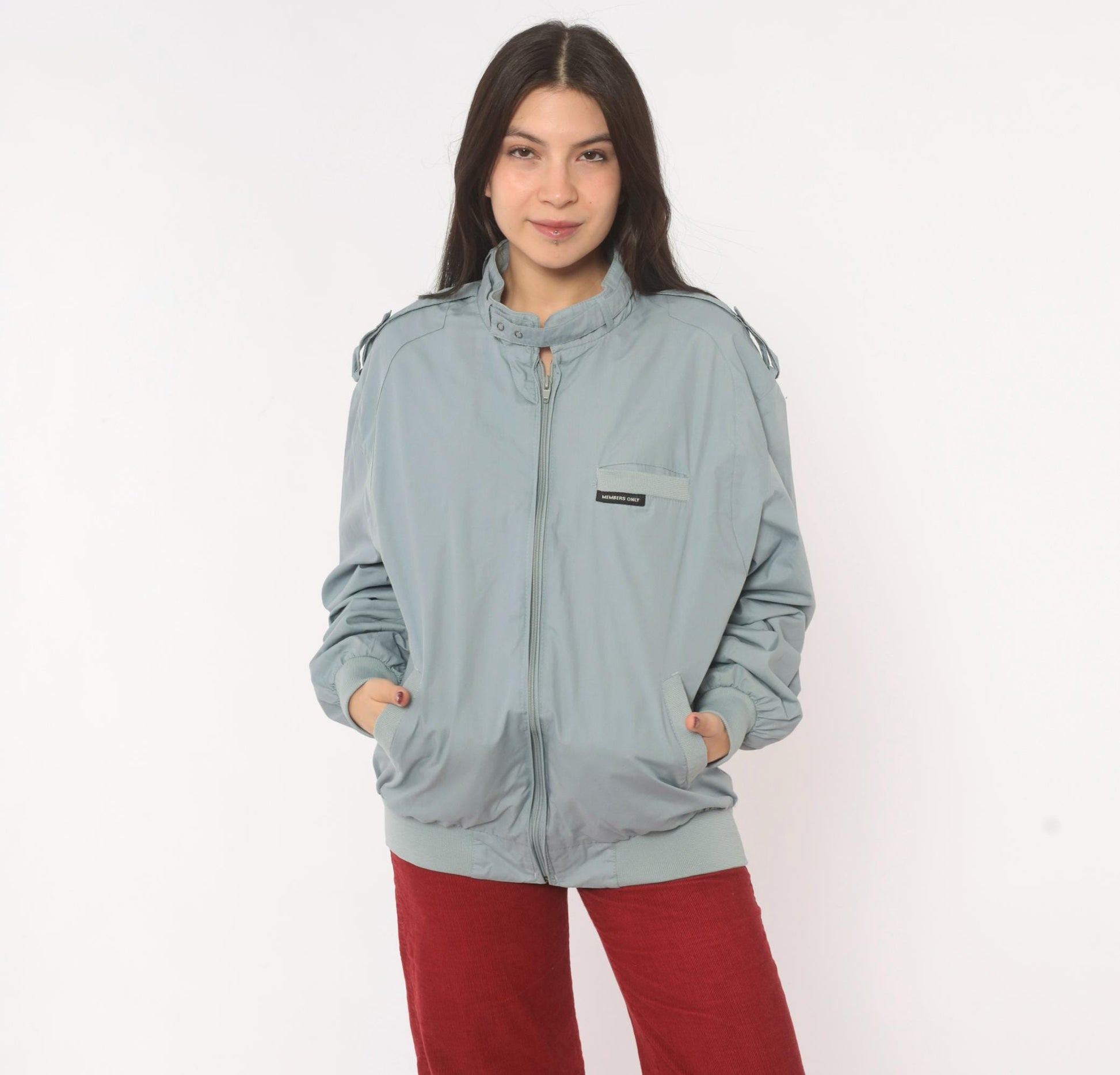 80s Members Only Racer Jacket Grey Bomber Zip Snap Collar Extra Large XL