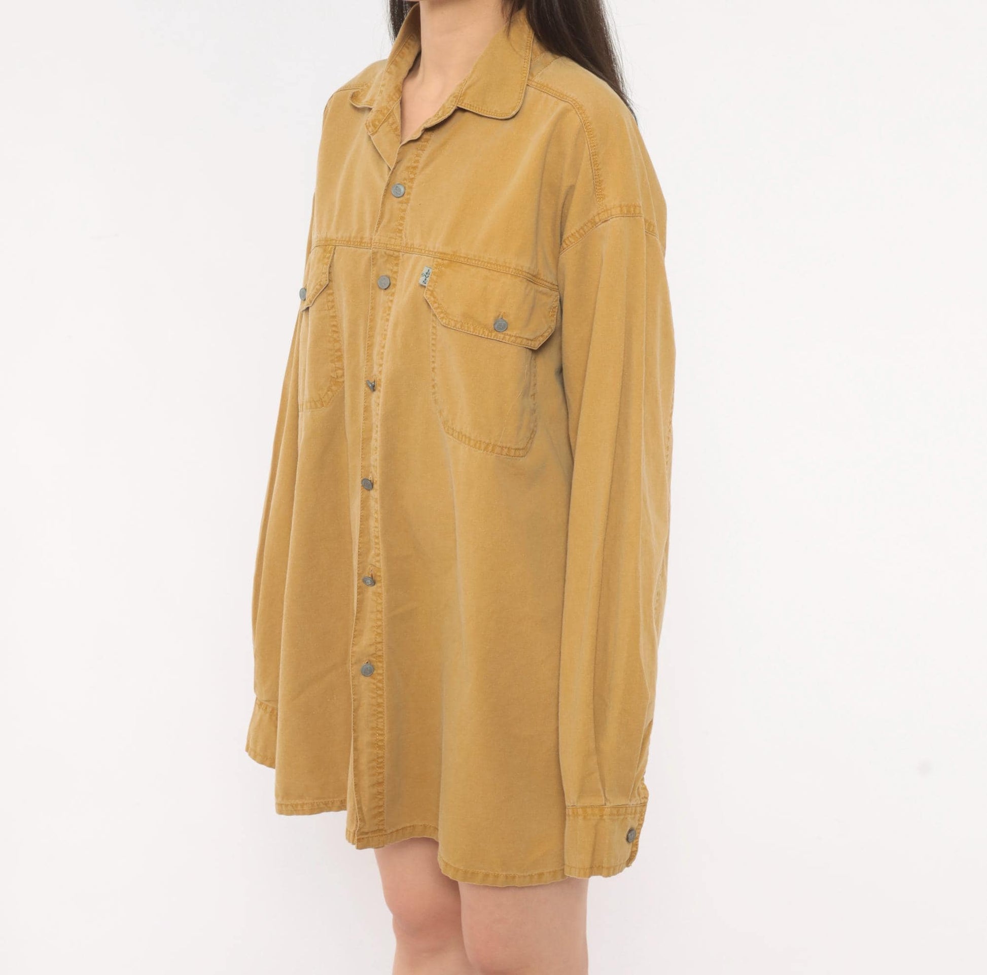 90s Levi's Mustard Cotton Button-Front Shirt Spread Collar Large L